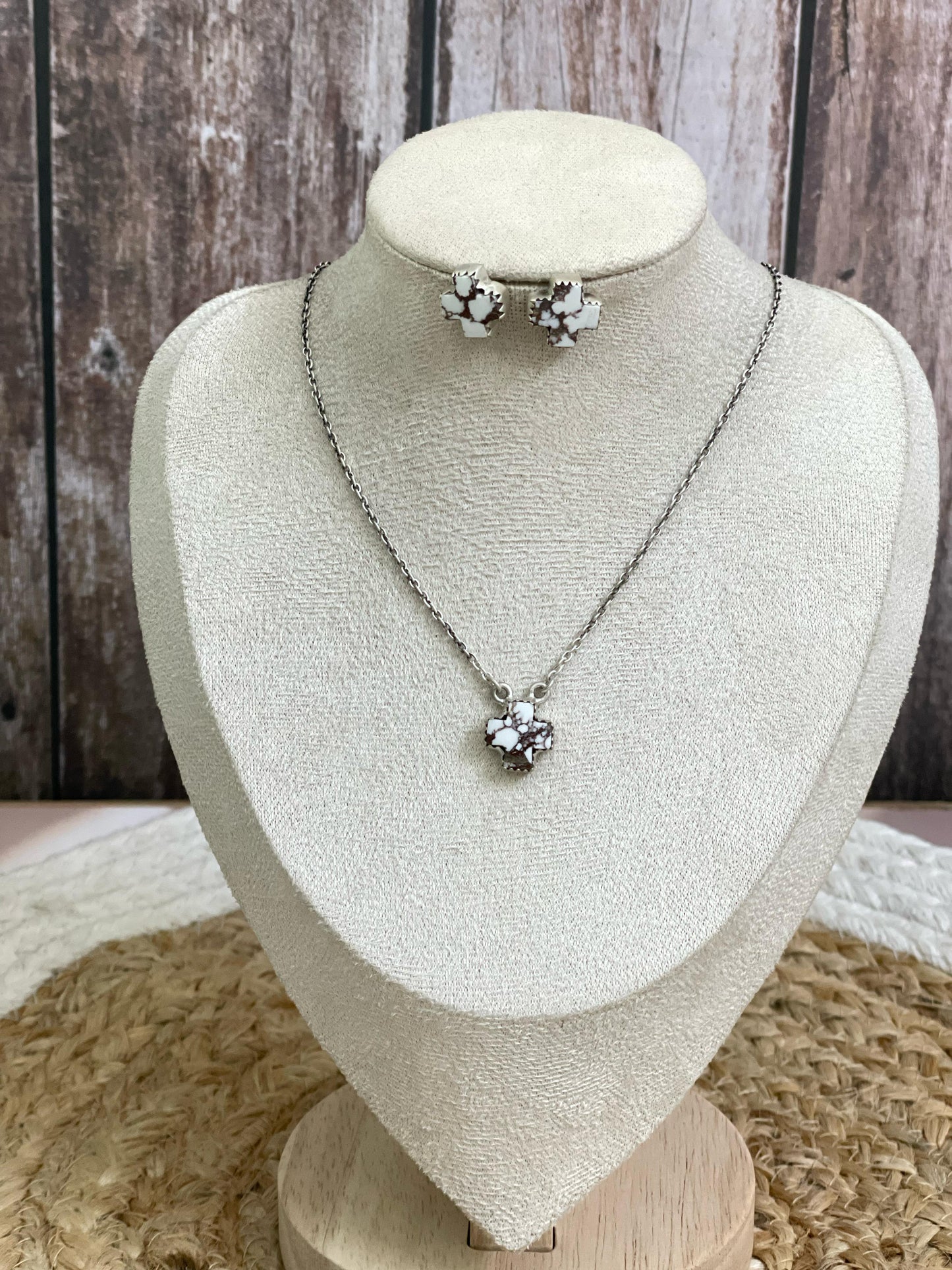 Handmade Sterling Silver Multi Stone Cross Necklace Post Earring Set with Signed Nizhoni