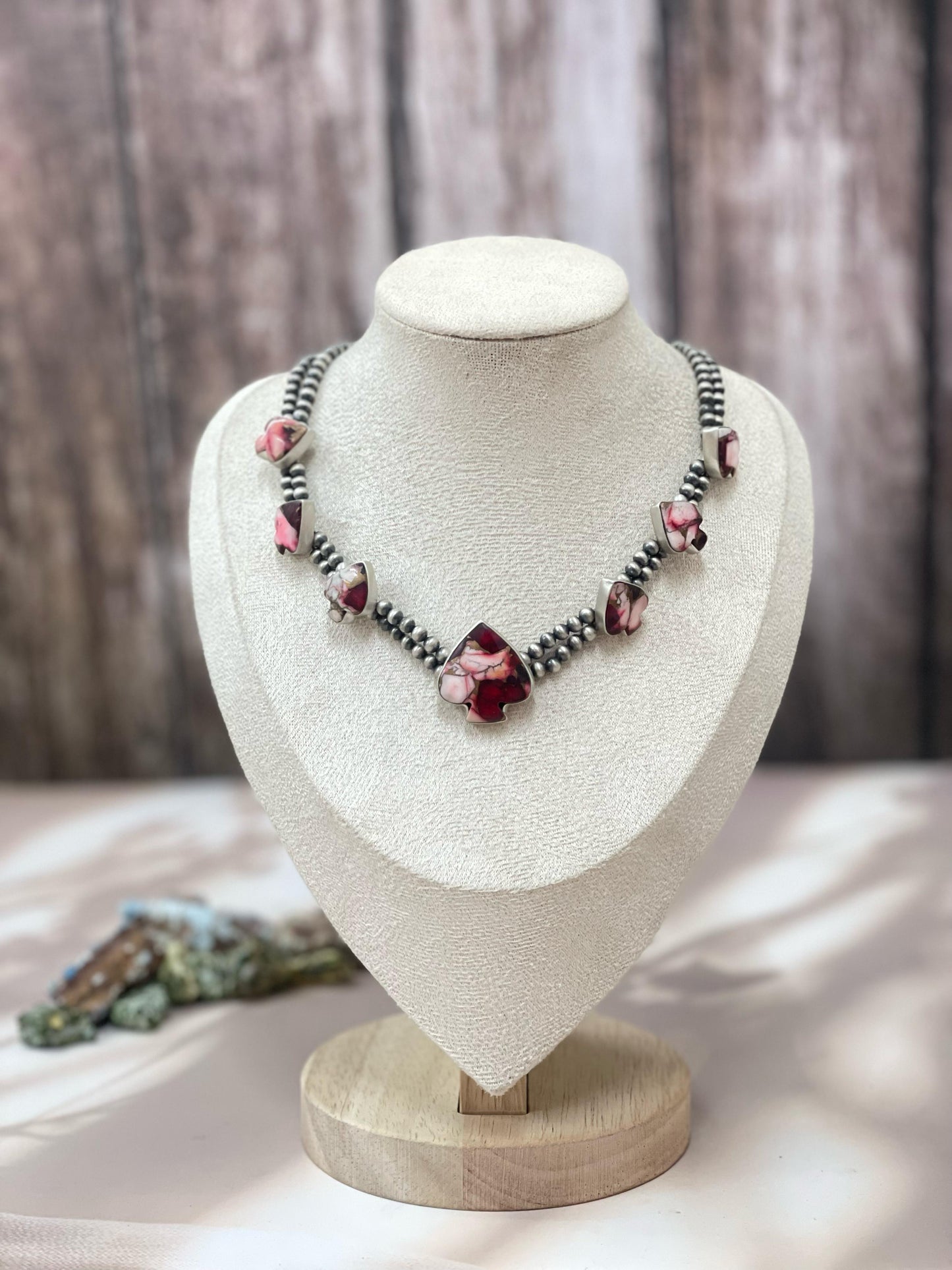 Handmade Sterling Silver White Buffalo Turquoise, Dahlia Rose Heart Necklace with Signed Nizhoni