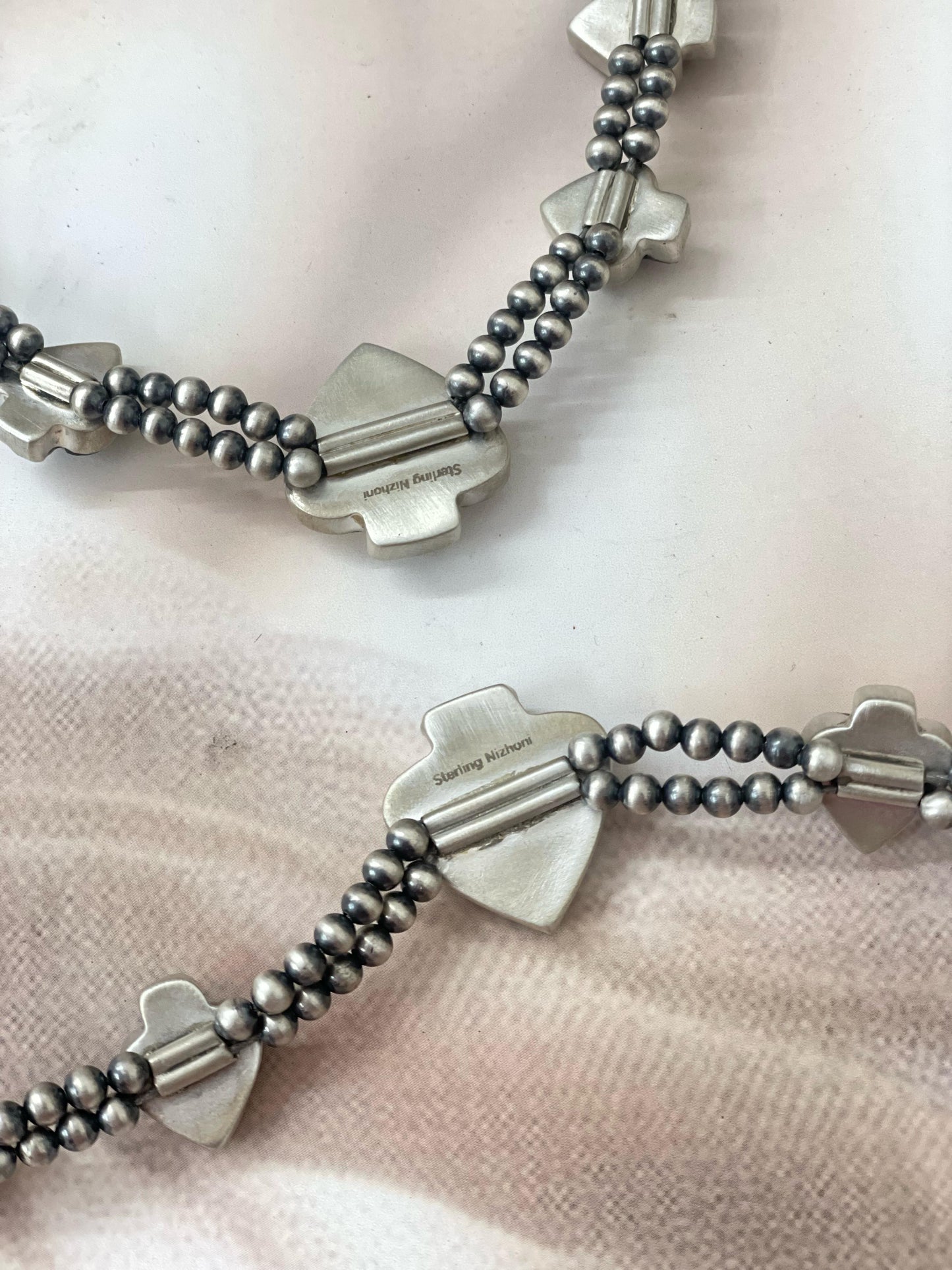 Handmade Sterling Silver White Buffalo Turquoise, Dahlia Rose Heart Necklace with Signed Nizhoni