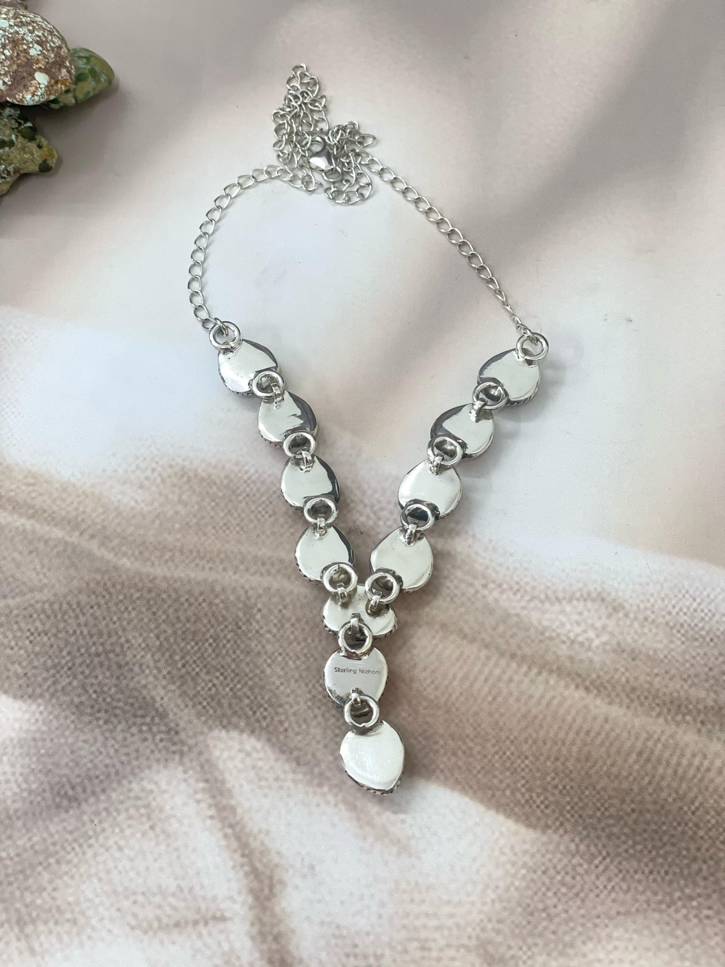 Handmade Sterling Silver Cotton Candy Turquoise Necklace with Signed Nizhoni