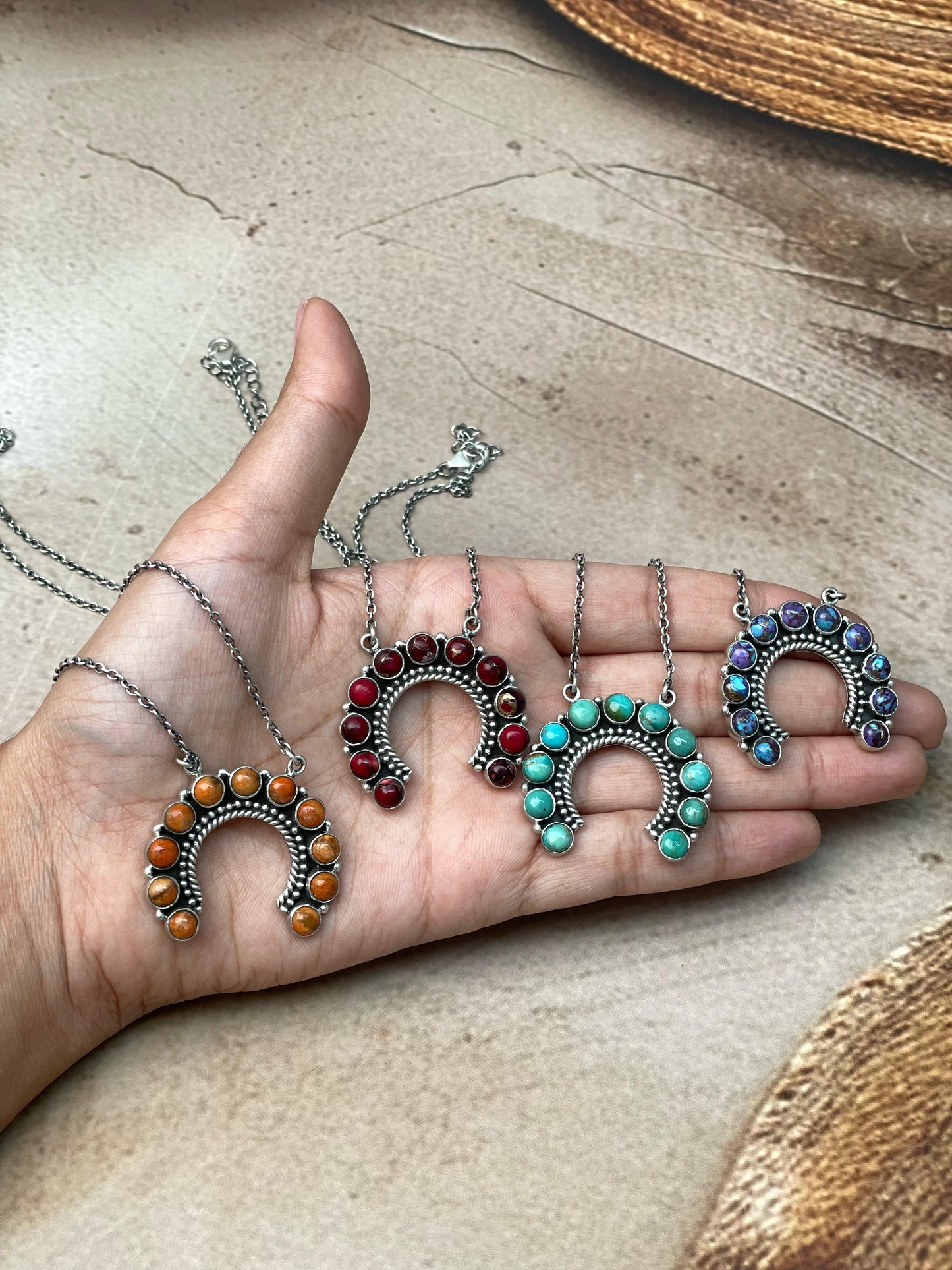 Handmade Sterling Silver Multi Stone Necklace with Signed Nizhoni