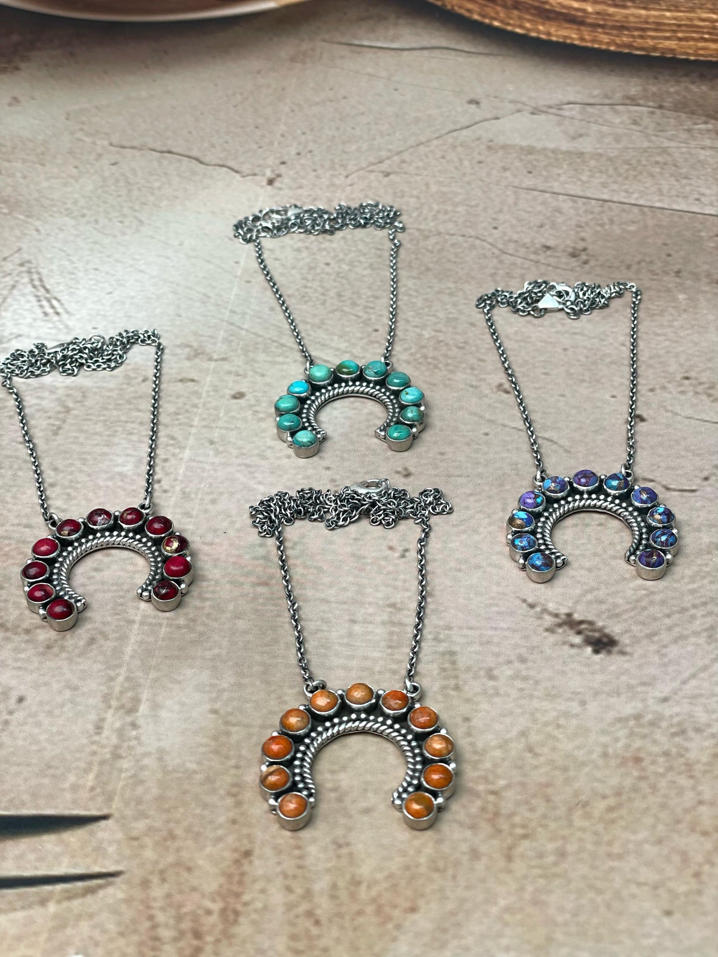 Handmade Sterling Silver Multi Stone Necklace with Signed Nizhoni
