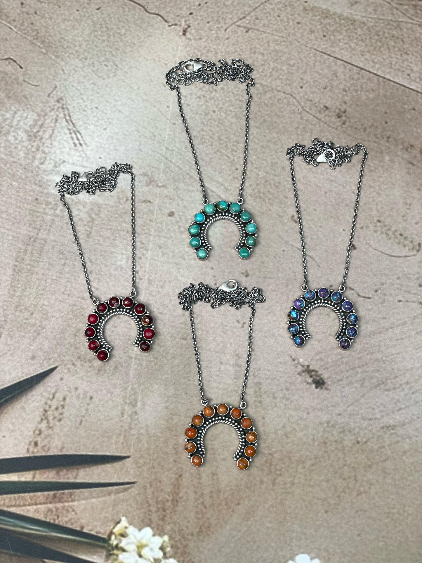 Handmade Sterling Silver Multi Stone Necklace with Signed Nizhoni