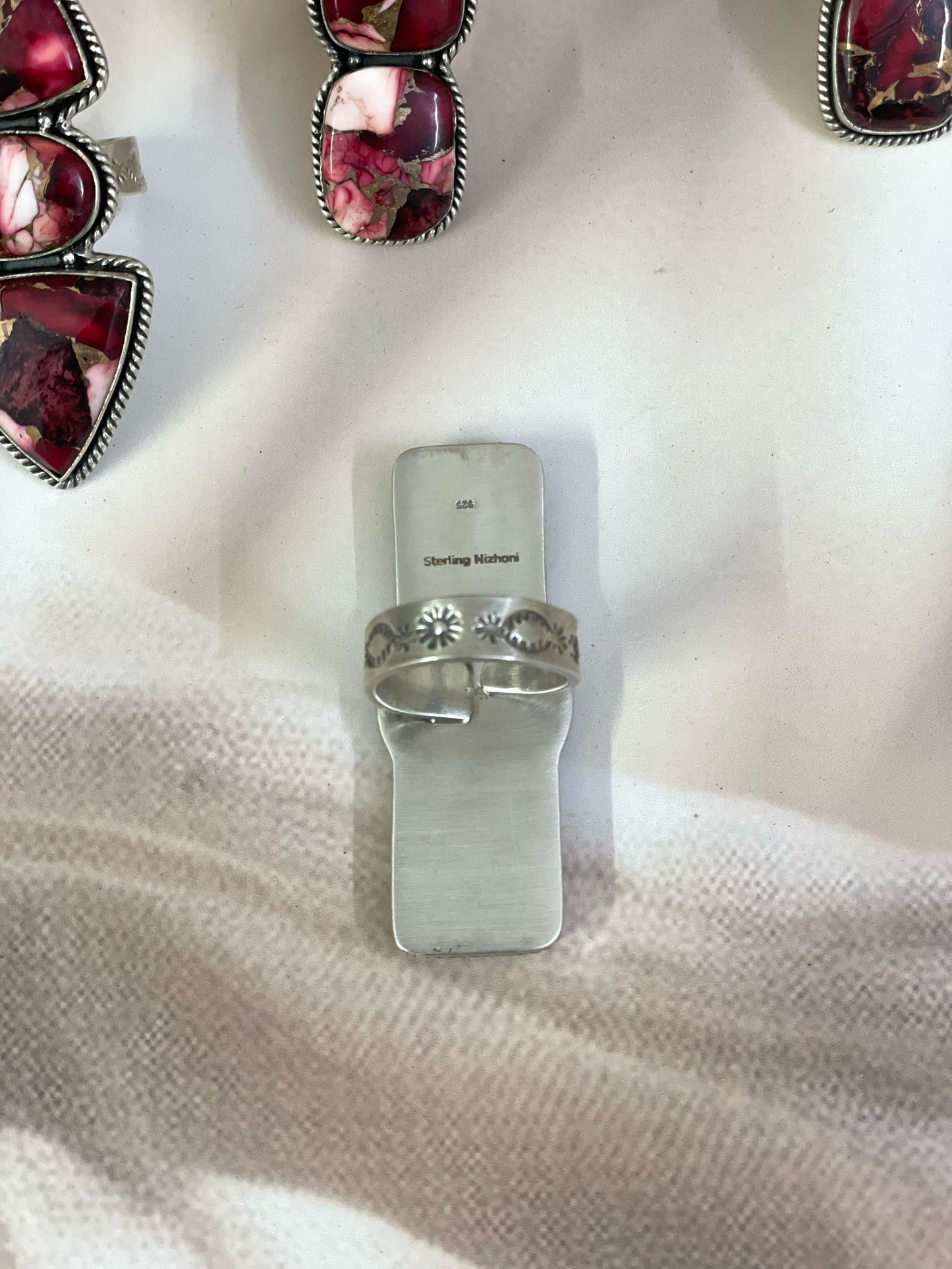Handmade Sterling Silver Dahlia Rose Adjustable Ring with Signed Nizhoni