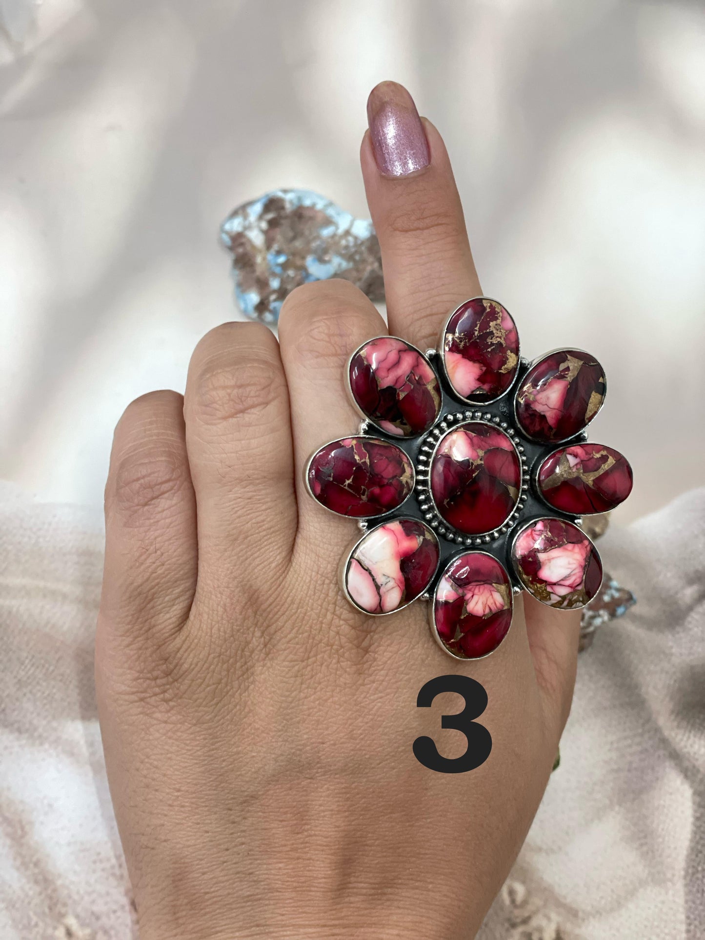 Handmade Sterling Silver Dahlia Rose Adjustable Ring with Signed Nizhoni