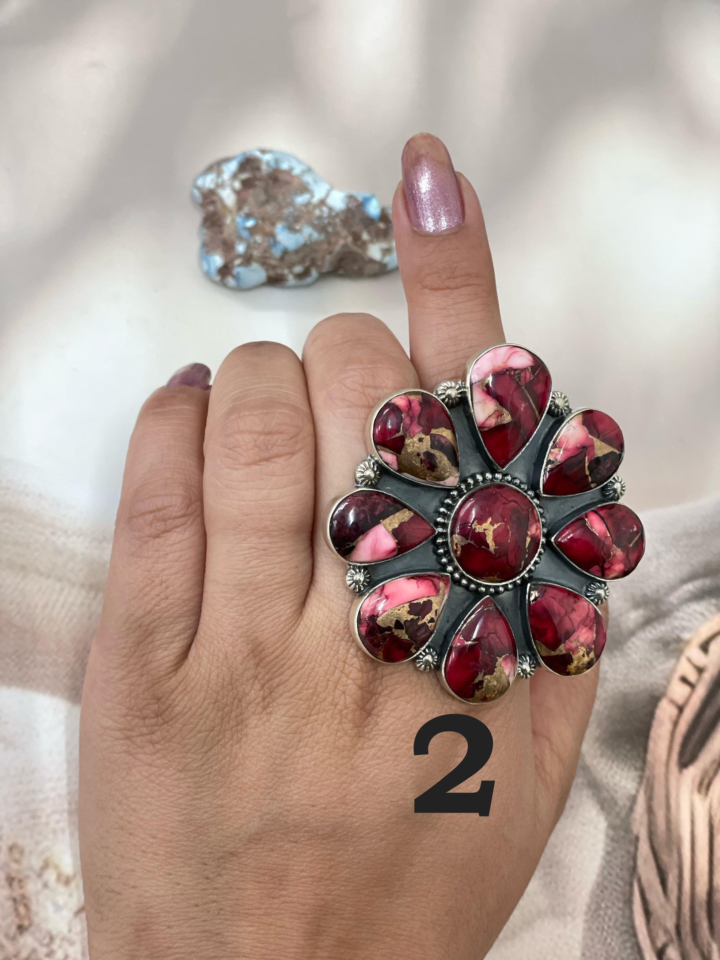 Handmade Sterling Silver Dahlia Rose Adjustable Ring with Signed Nizhoni
