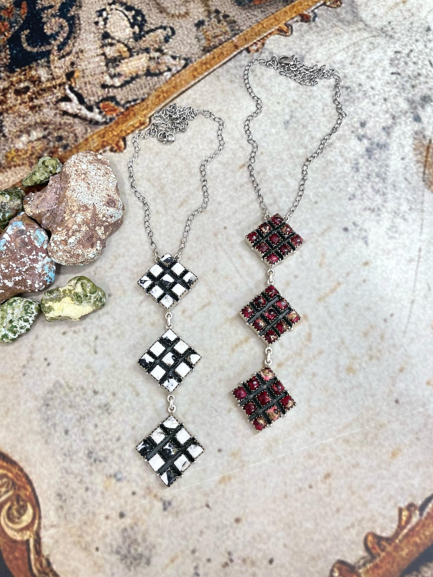 Handmade Sterling Dahlia Rose, White Buffalo Turquoise Necklace with Signed Nizhoni