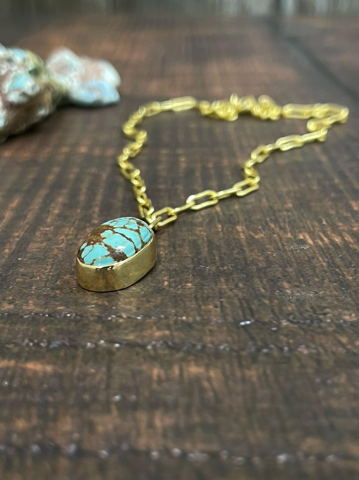 “The Golden Collection” Sand Creation Natural Number 8 Turquoise Gold Plated Necklace
