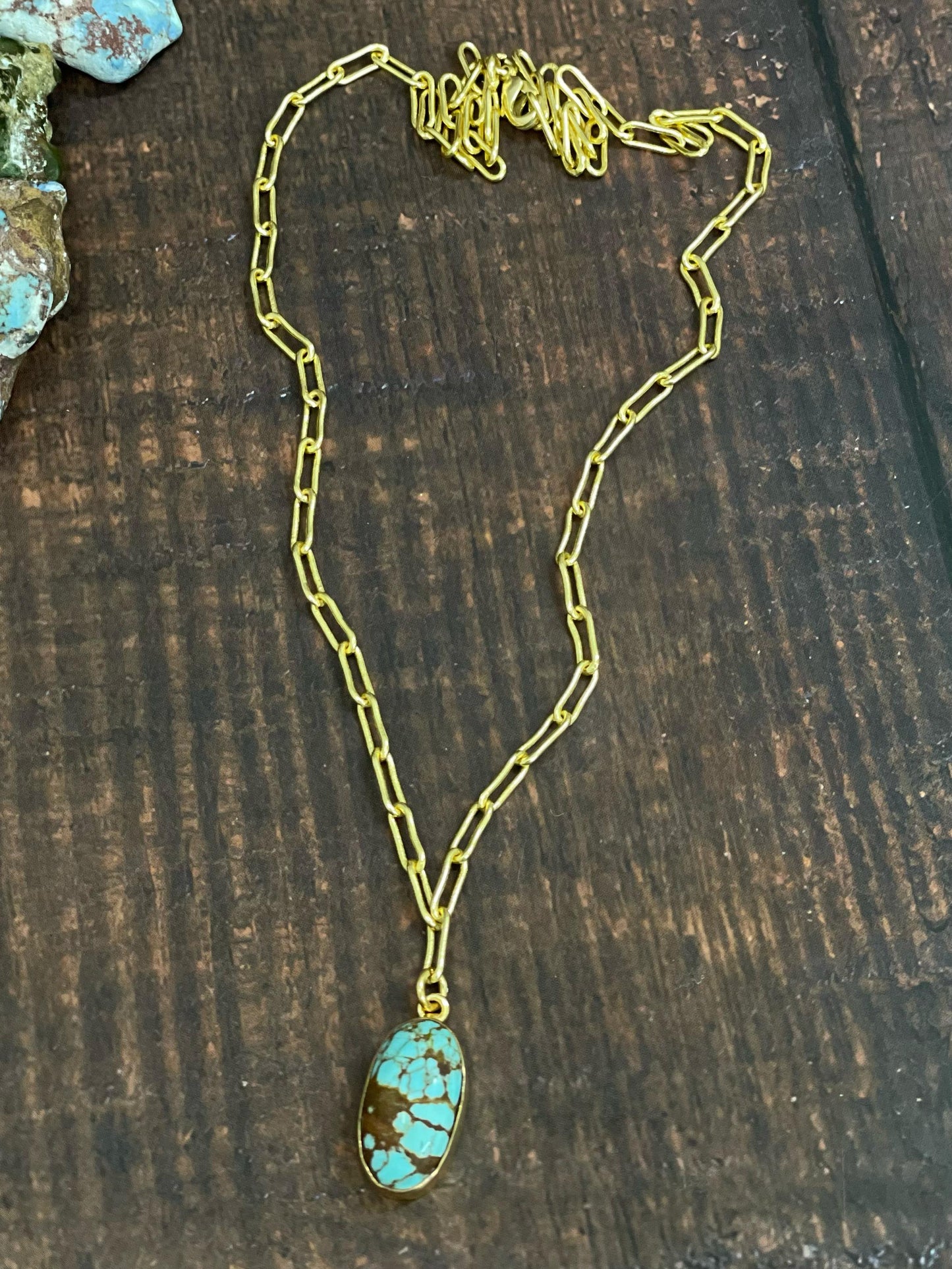 “The Golden Collection” Sand Creation Natural Number 8 Turquoise Gold Plated Necklace