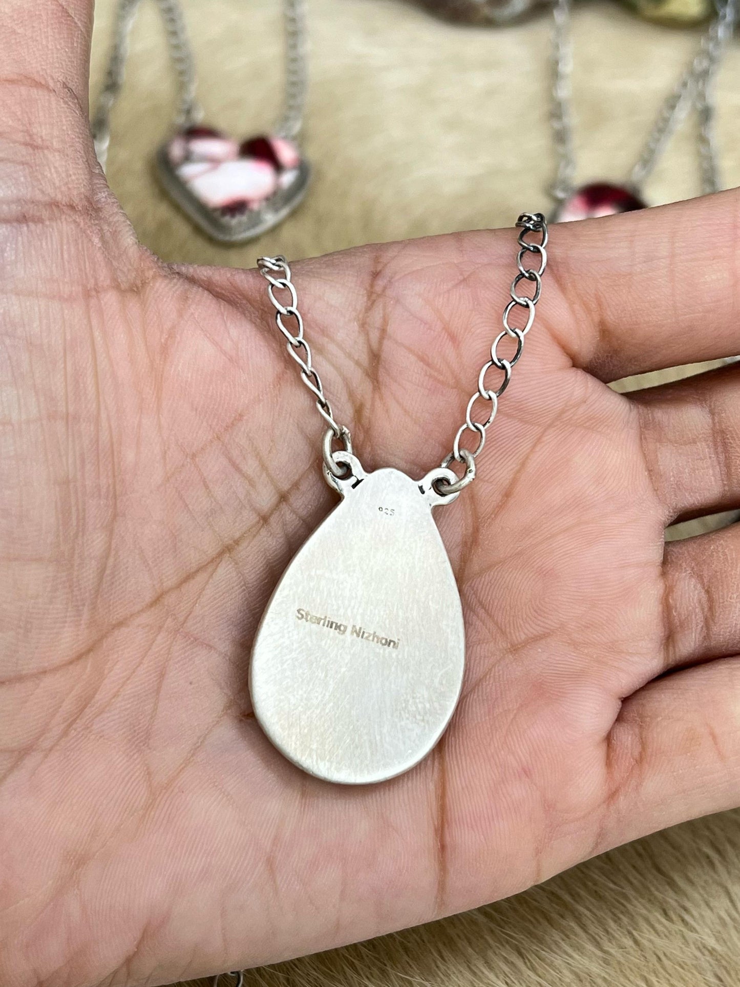 Handmade Sterling Silver Dahlia Rose Necklace with Signed Nizhoni