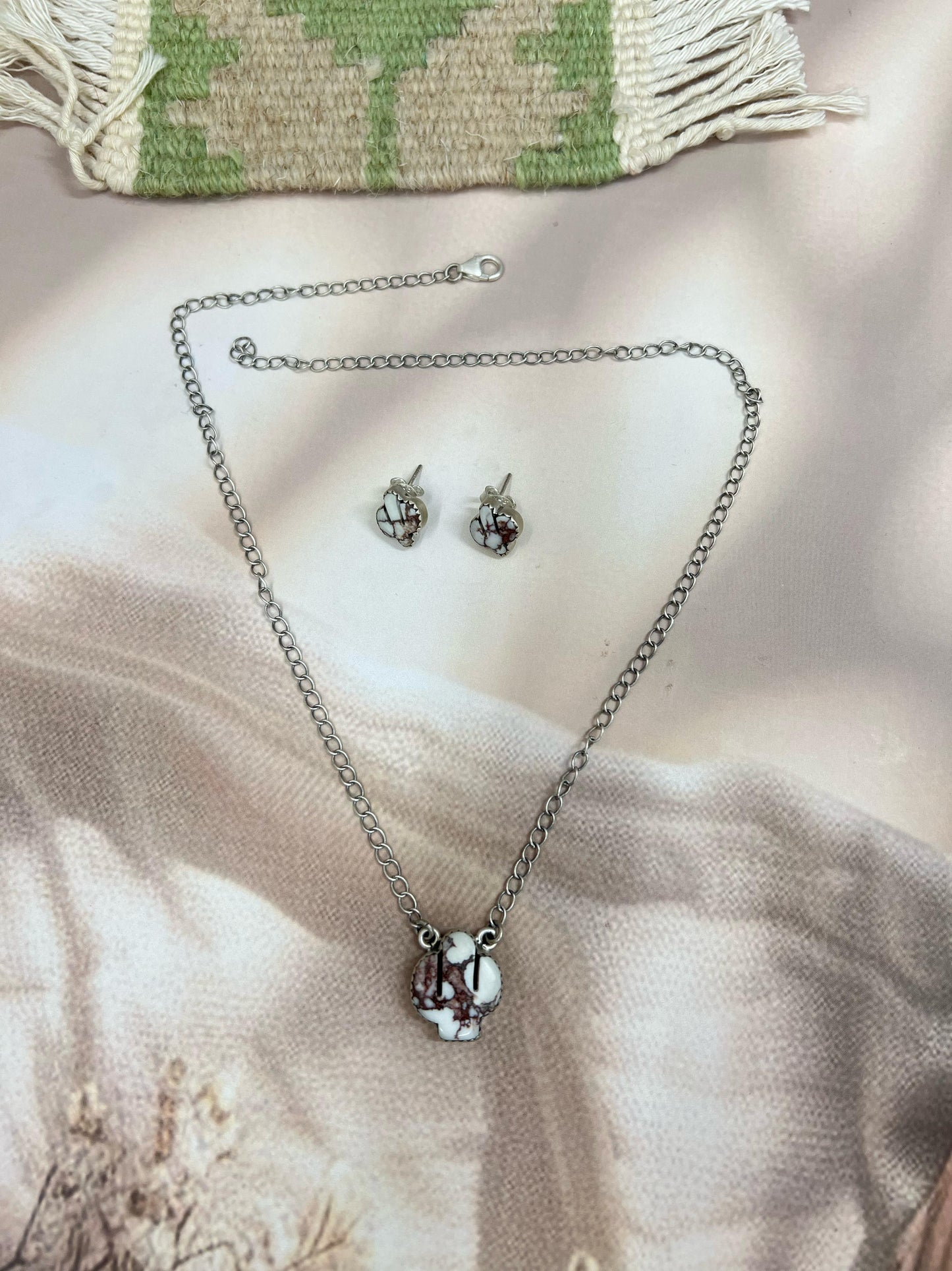 Handmade Sterling Silver Wild Horse Cactus Necklace Earrings Set with Signed Nizhoni