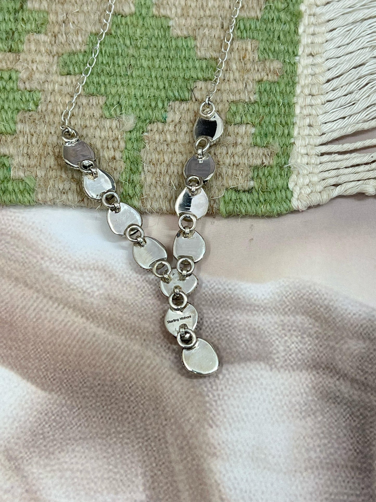 Handmade Sterling Silver Cotton Candy Turquoise Necklace with Signed Nizhoni