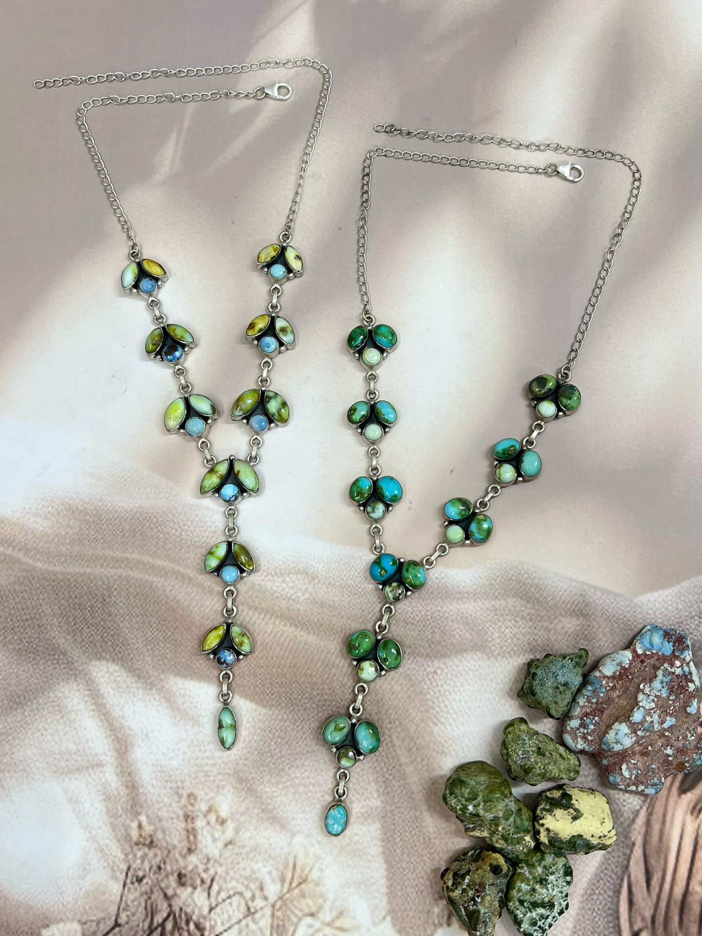 Handmade Sterling Silver Multi Stones Necklace with Signed Nizhoni