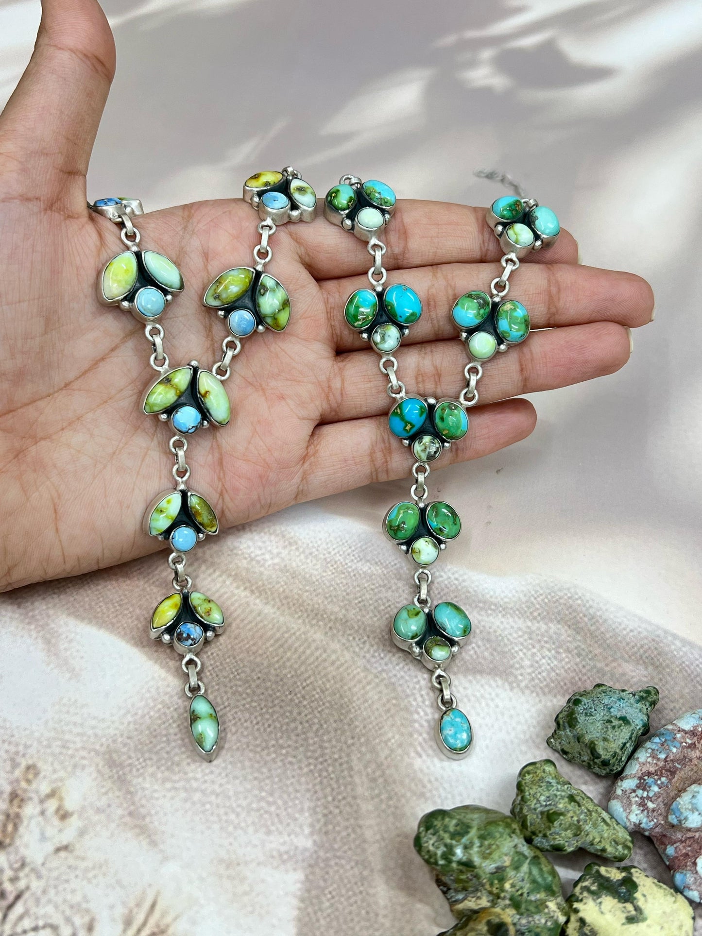 Handmade Sterling Silver Multi Stones Necklace with Signed Nizhoni