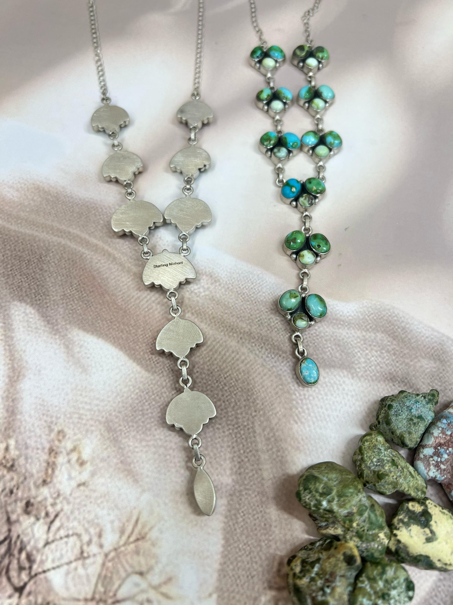Handmade Sterling Silver Multi Stones Necklace with Signed Nizhoni