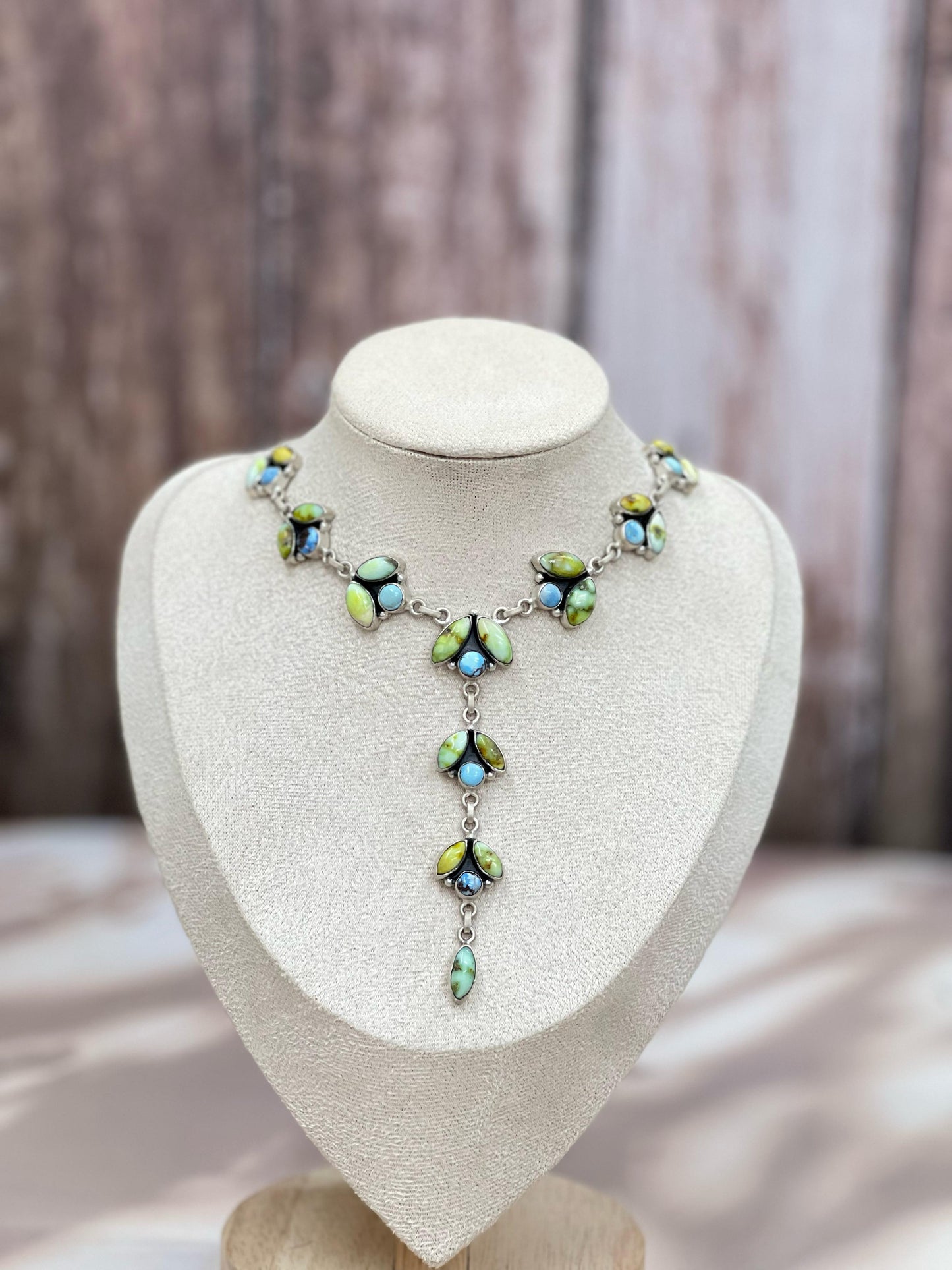 Handmade Sterling Silver Multi Stones Necklace with Signed Nizhoni