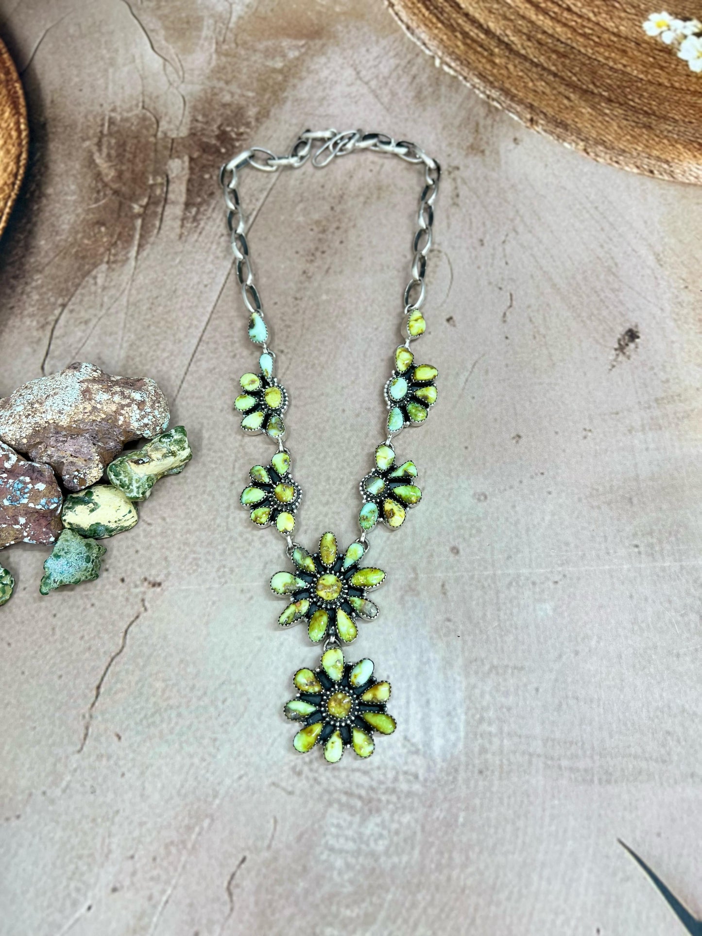 Handmade Sterling Silver Palomino Turquoise Necklace with Signed Nizhoni (h9)