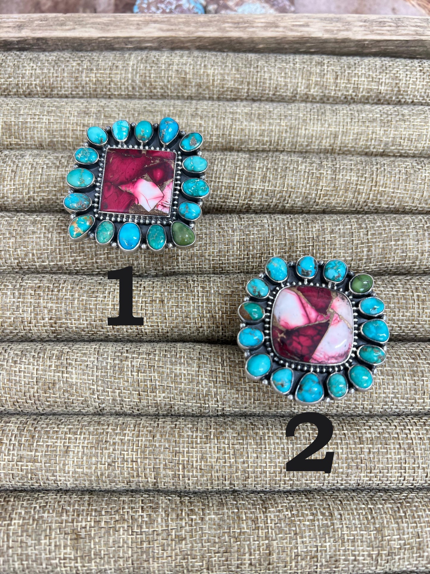 Handmade Sterling Silver Emerald Valley with Dahlia Rose Adjustable Ring, Signed Nizhoni