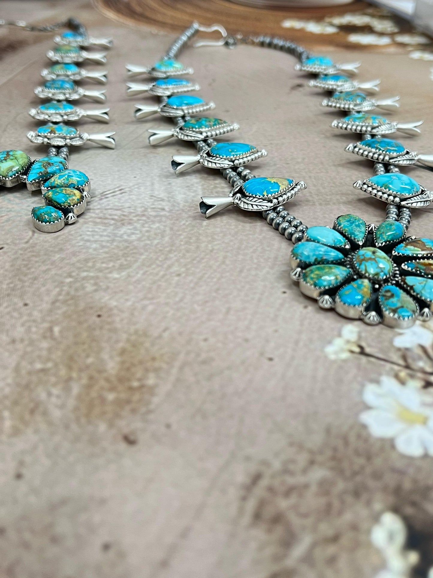 Handmade Sterling Silver South Hill Turquoise Necklace with Signed Nizhoni