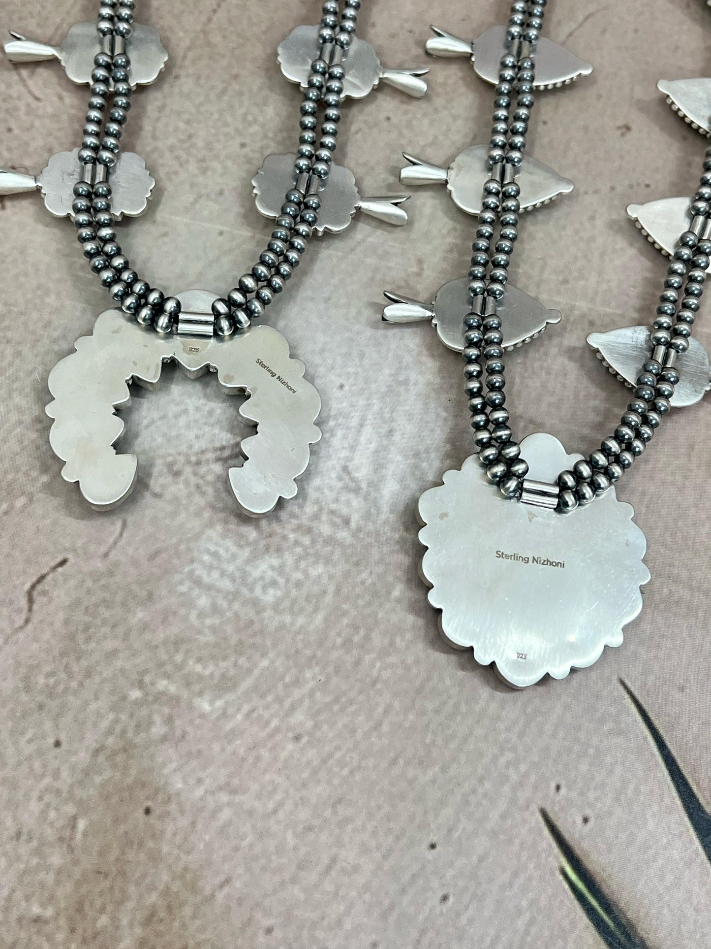 Handmade Sterling Silver South Hill Turquoise Necklace with Signed Nizhoni