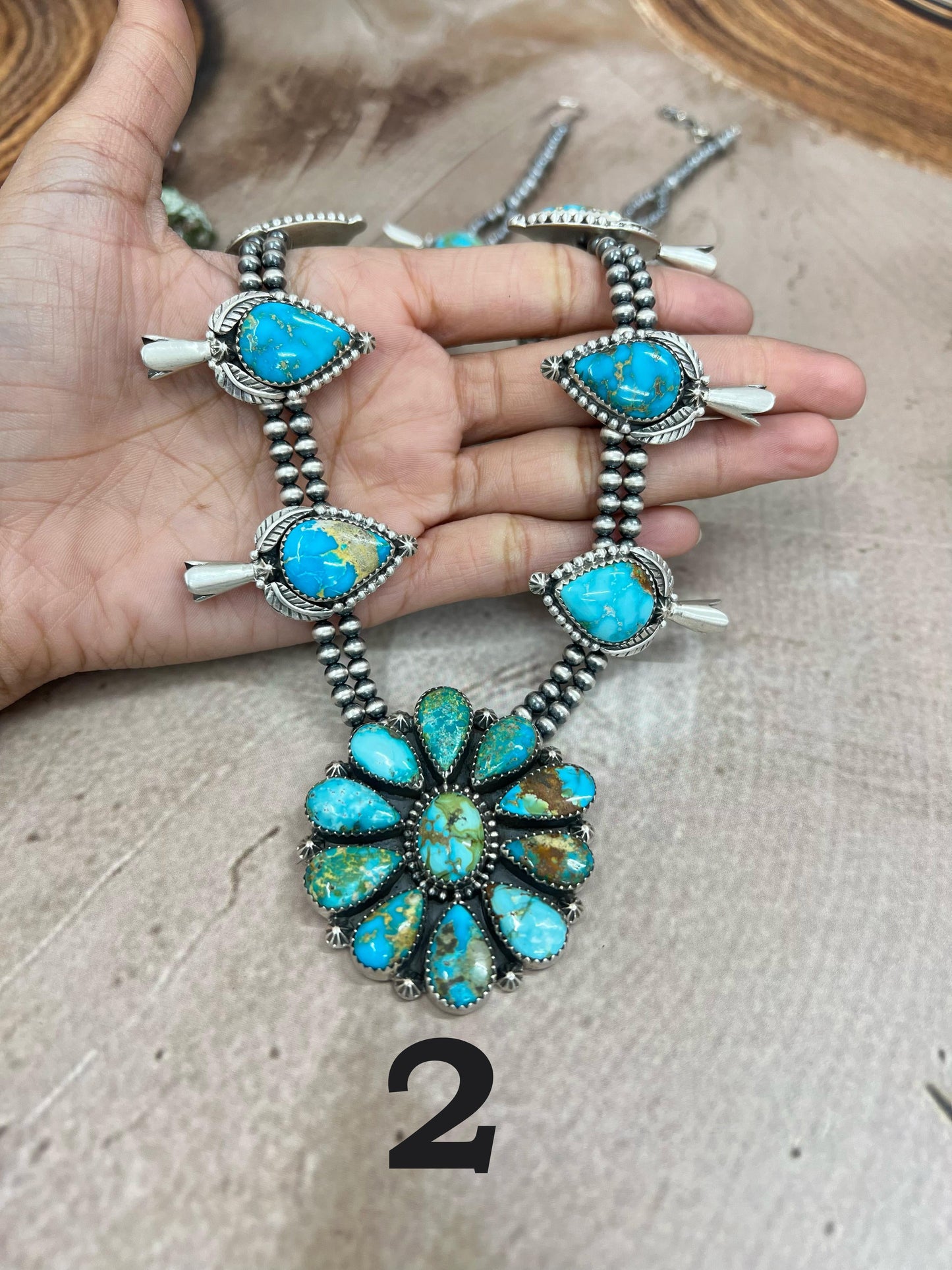 Handmade Sterling Silver South Hill Turquoise Necklace with Signed Nizhoni