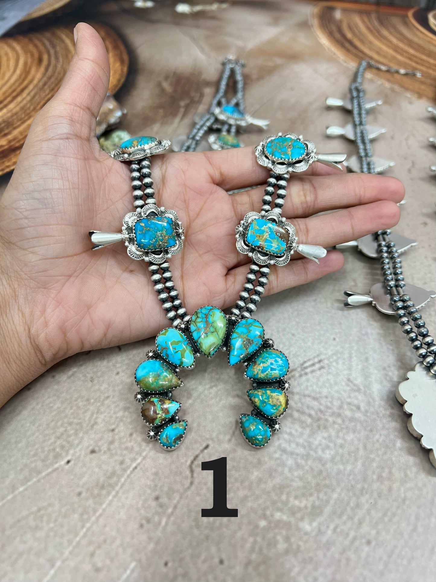 Handmade Sterling Silver South Hill Turquoise Necklace with Signed Nizhoni