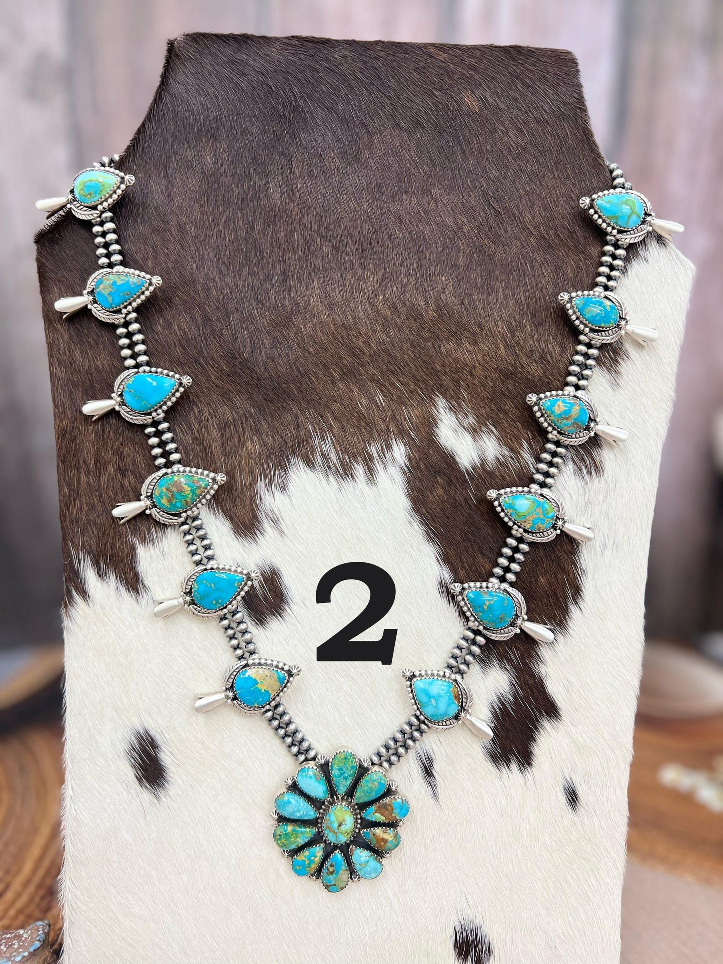 Handmade Sterling Silver South Hill Turquoise Necklace with Signed Nizhoni
