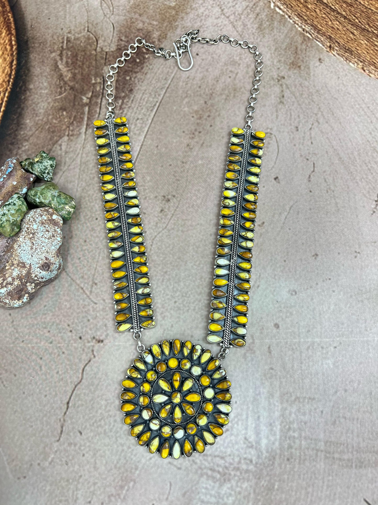 Handmade Sterling Silver Honey Dahlia Necklace with Signed Nizhoni