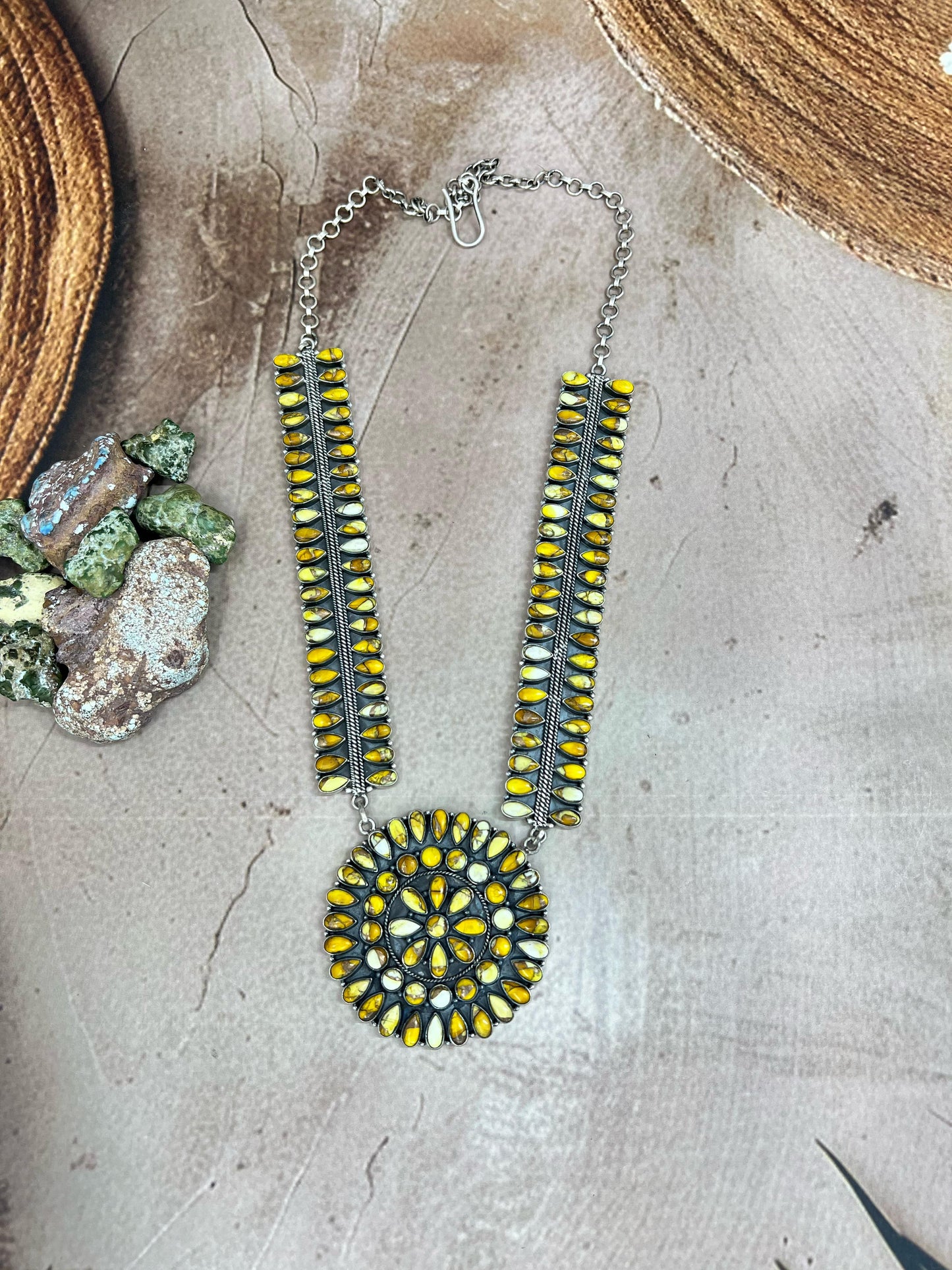 Handmade Sterling Silver Honey Dahlia Necklace with Signed Nizhoni