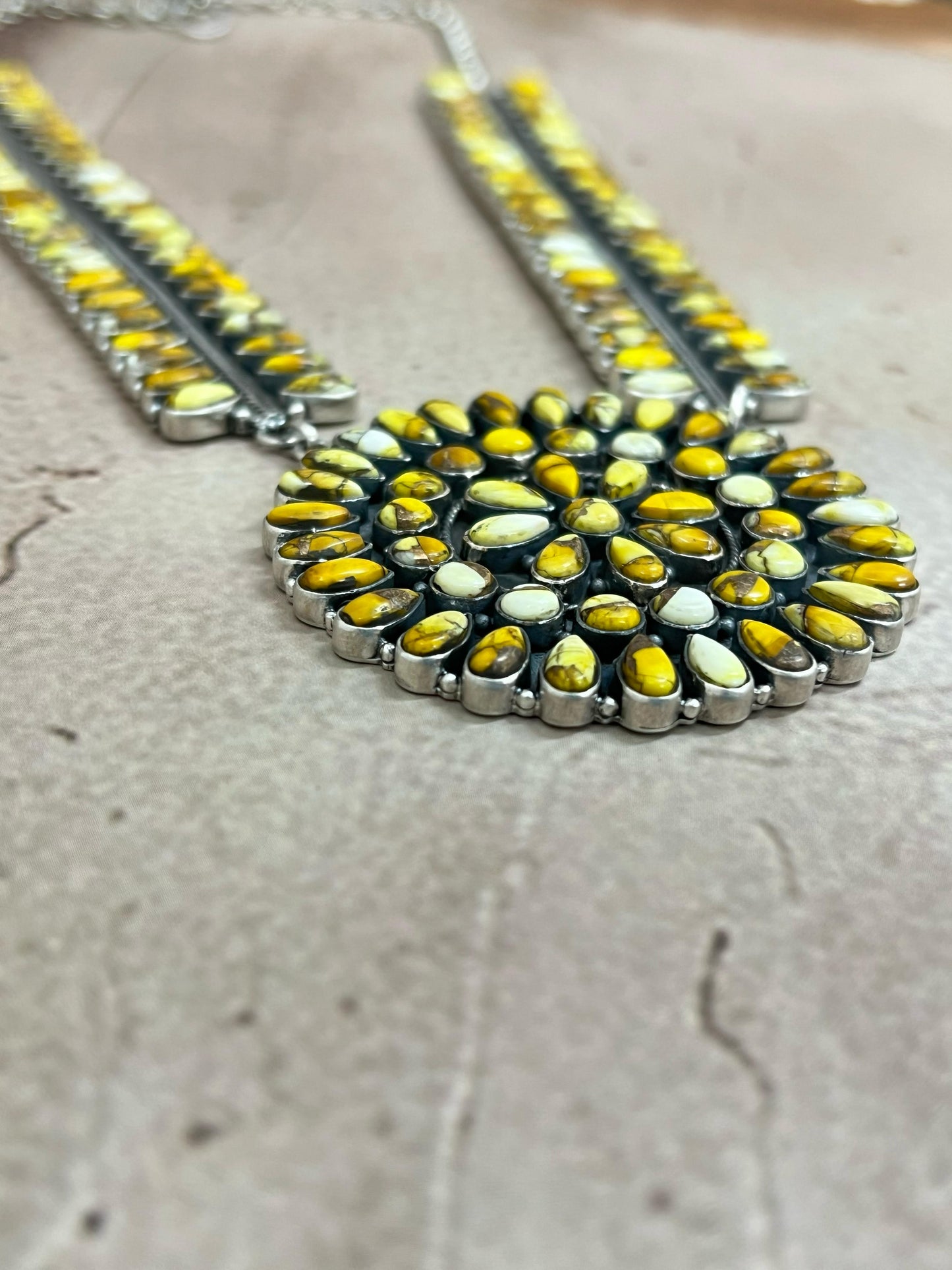 Handmade Sterling Silver Honey Dahlia Necklace with Signed Nizhoni