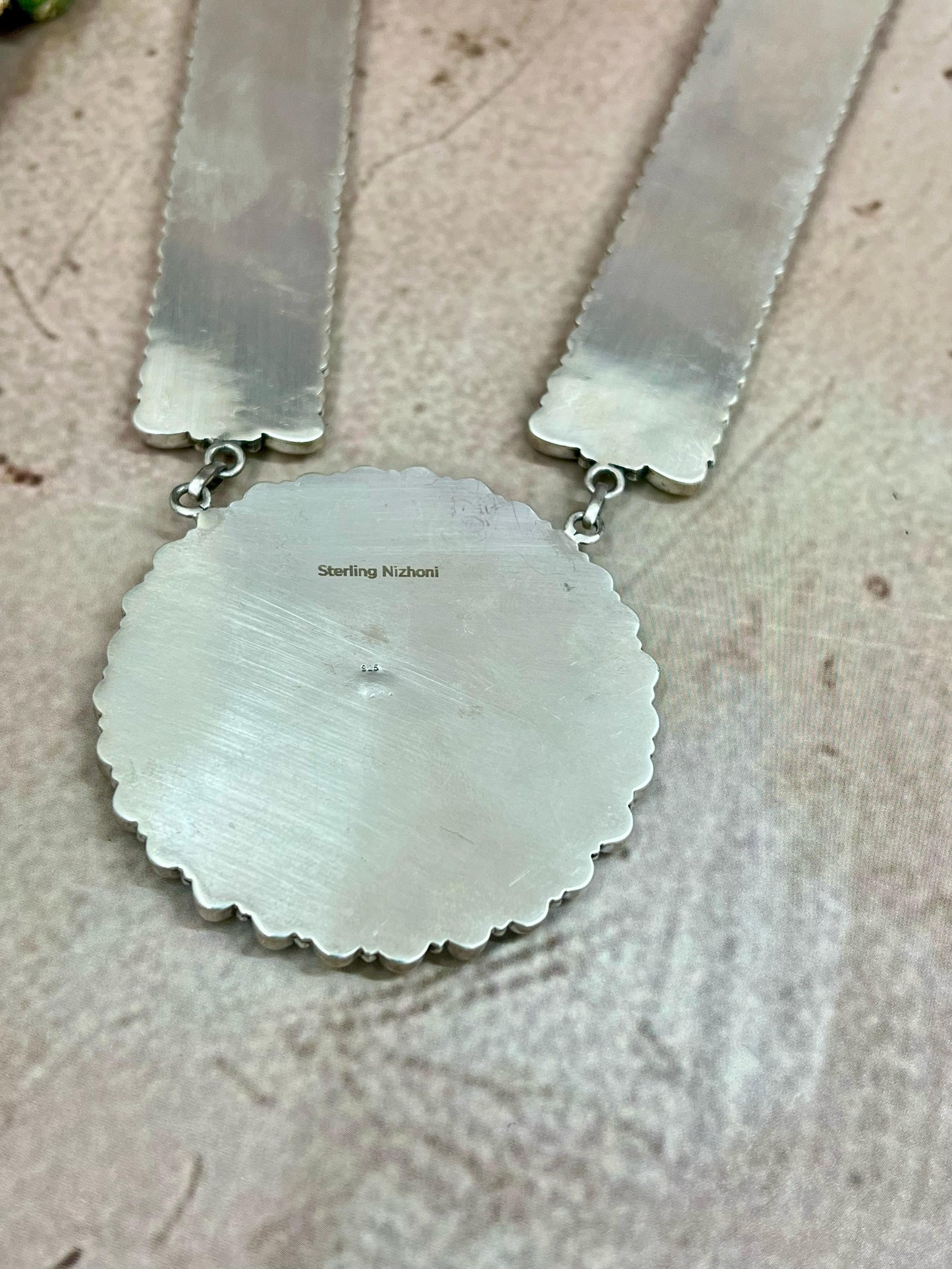 Handmade Sterling Silver Honey Dahlia Necklace with Signed Nizhoni