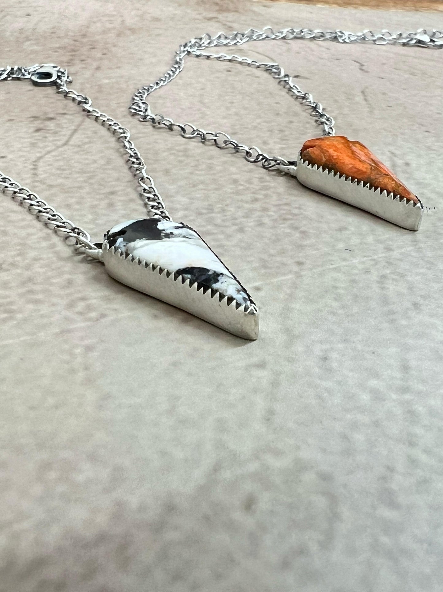 Handmade Sterling Silver Orange Mojave Turquoise, White Buffalo Turquoise Necklace with Signed Nizhoni
