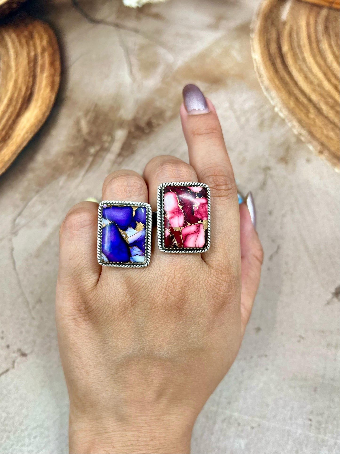 Handmade Sterling Silver Dahlia Rose, Purple Dahlia Adjustable Ring with Signed Nizhoni