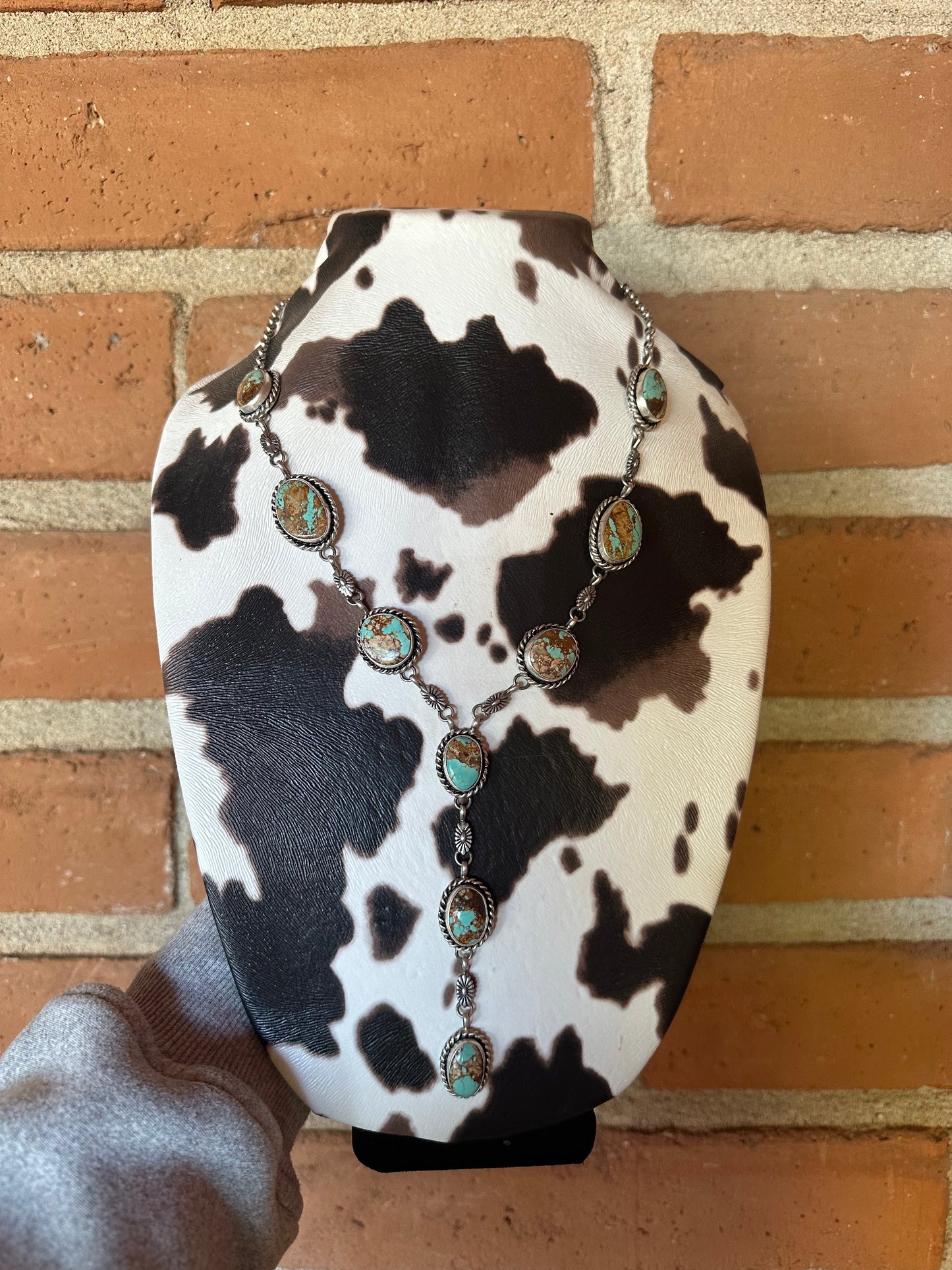 Navajo Turquoise And Sterling Silver Lariat Necklace Earrings Set Signed B Lee