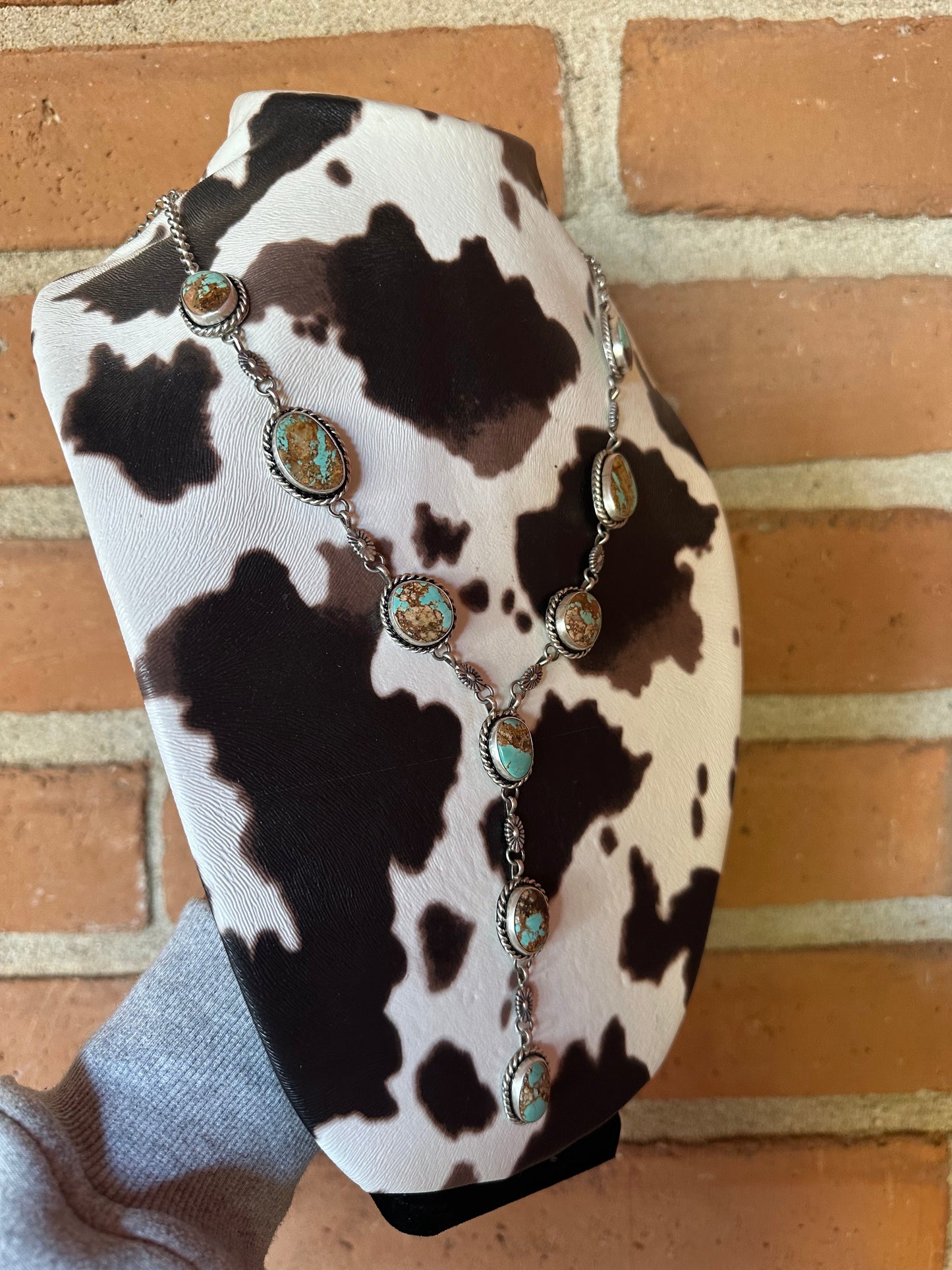 Navajo Turquoise And Sterling Silver Lariat Necklace Earrings Set Signed B Lee
