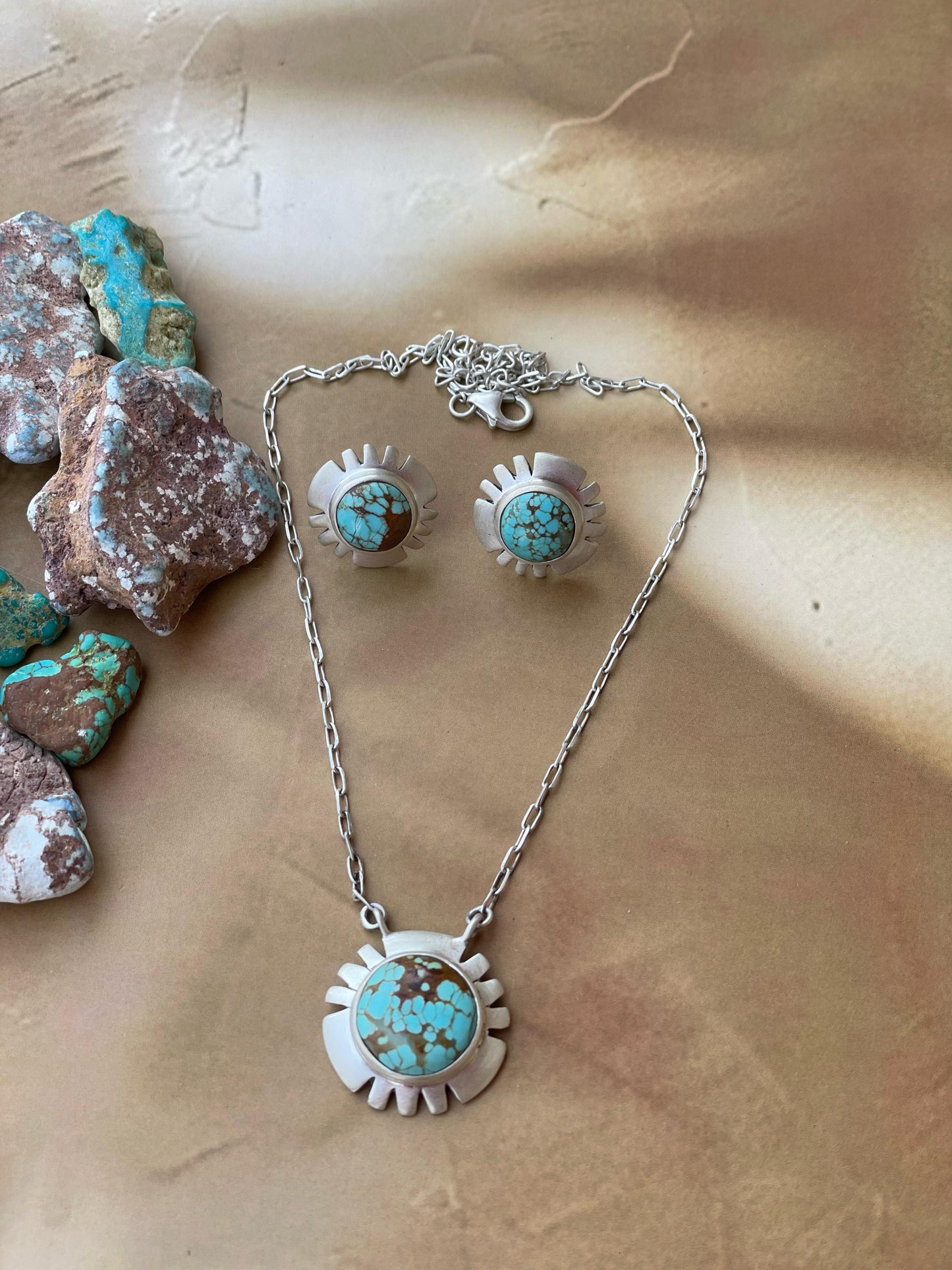 Handmade Sterling Silver Number 8 Necklace and Earing Set, Signed Nizhoni