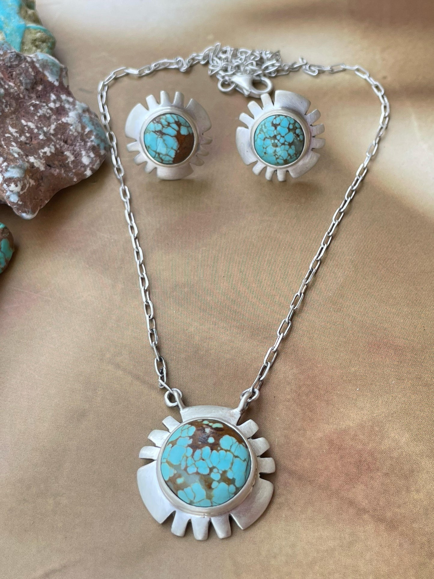 Handmade Sterling Silver Number 8 Necklace and Earing Set, Signed Nizhoni