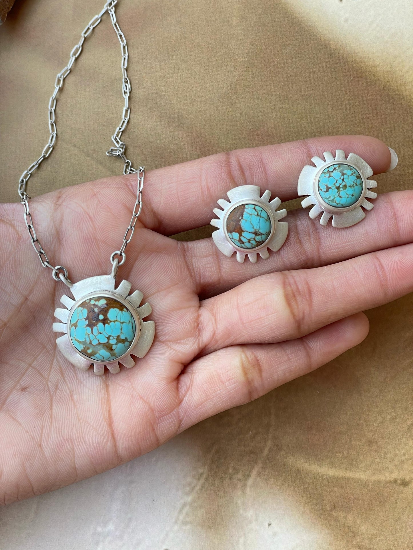 Handmade Sterling Silver Number 8 Necklace and Earing Set, Signed Nizhoni