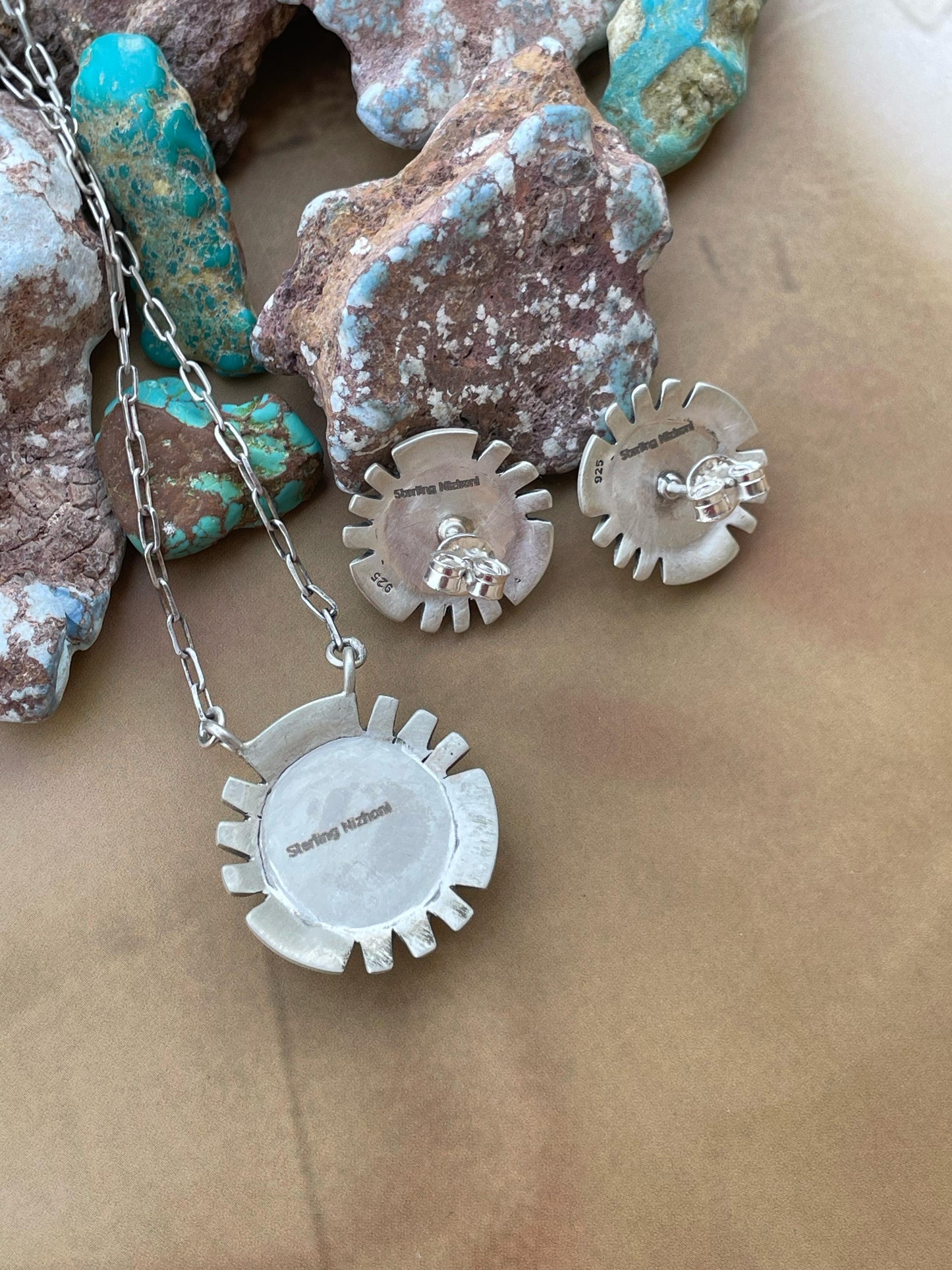 Handmade Sterling Silver Number 8 Necklace and Earing Set, Signed Nizhoni