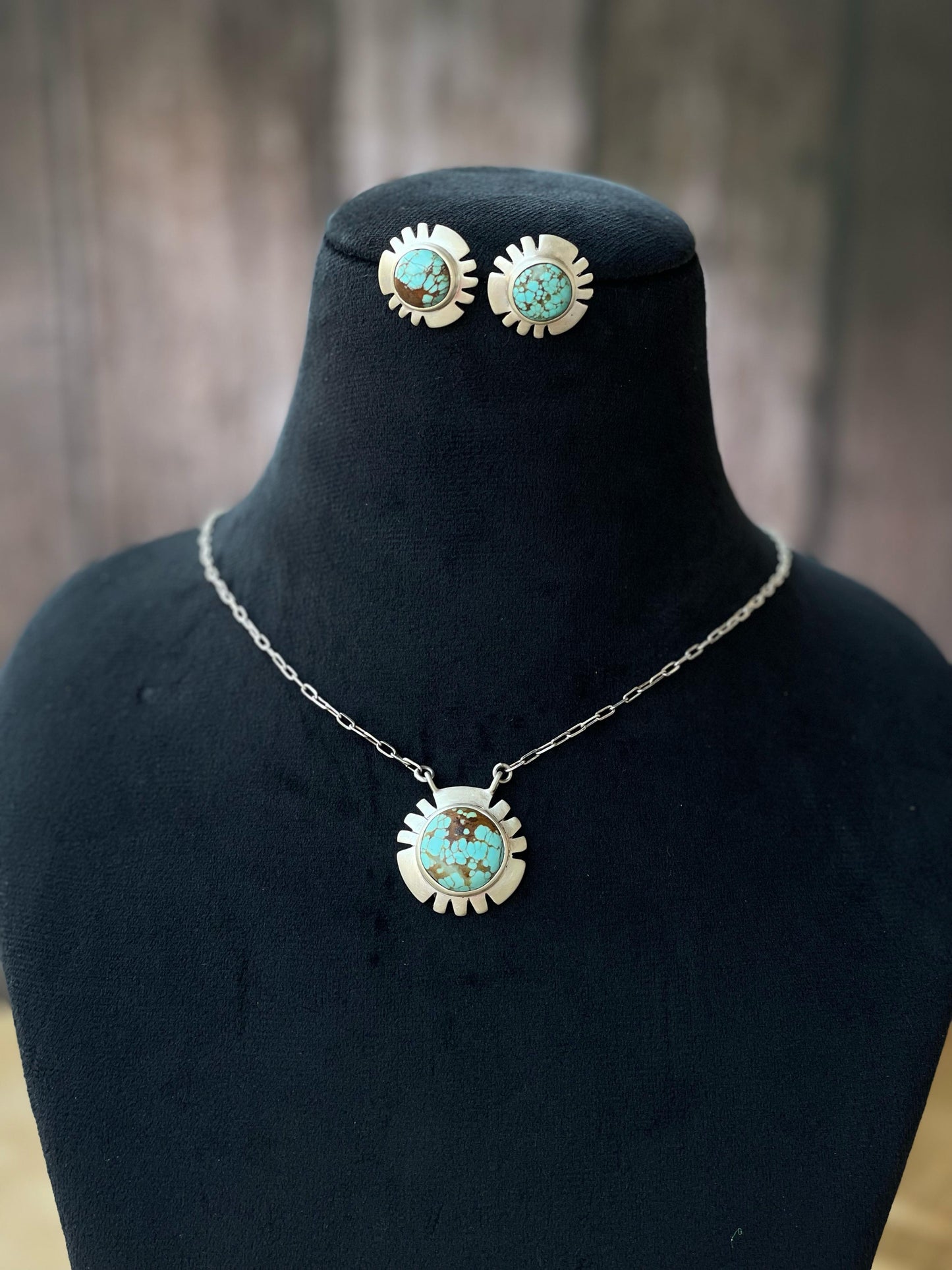 Handmade Sterling Silver Number 8 Necklace and Earing Set, Signed Nizhoni