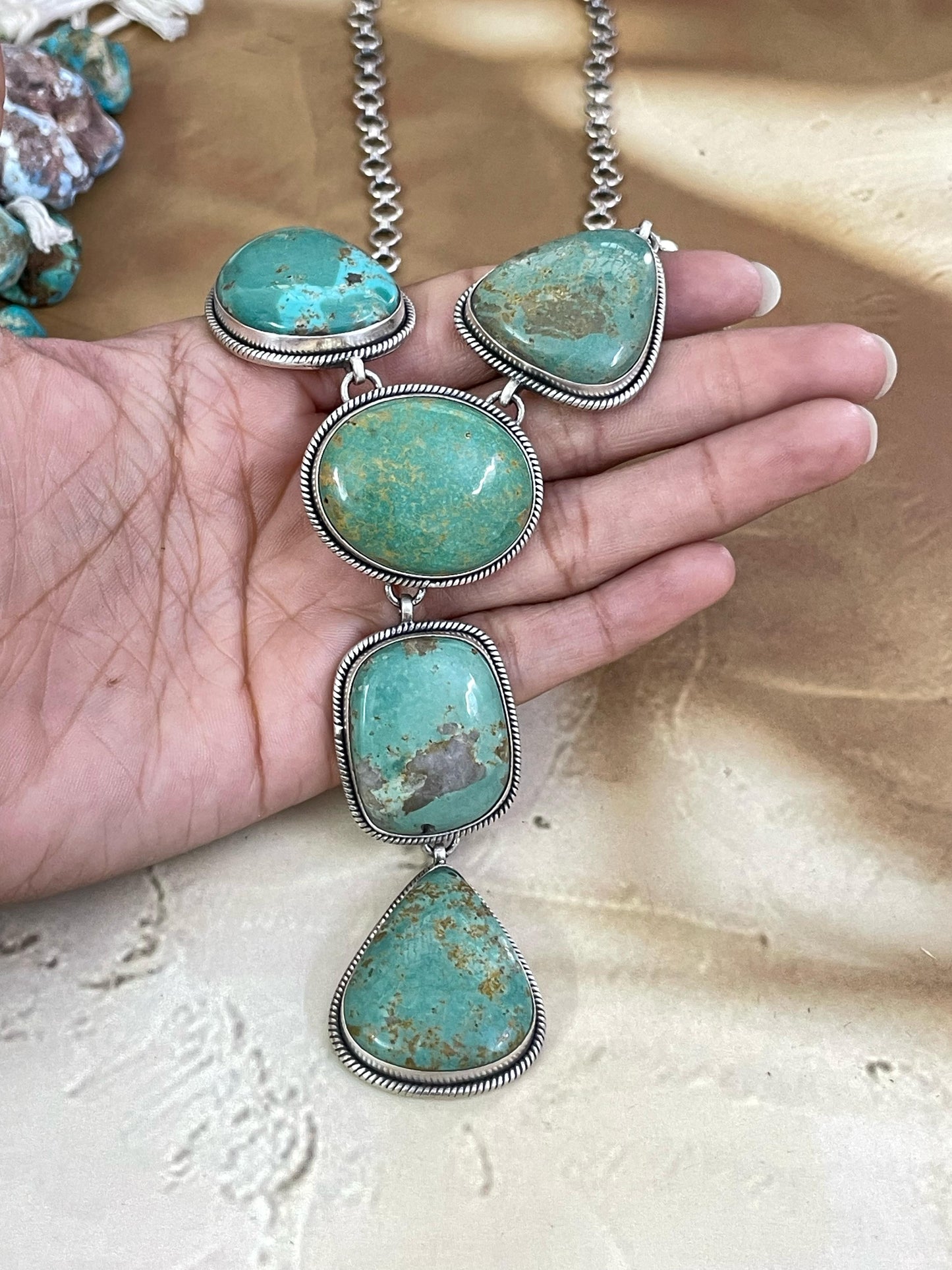 Handmade Sterling Silver Royston Turquoise Necklace, Signed Nizhoni