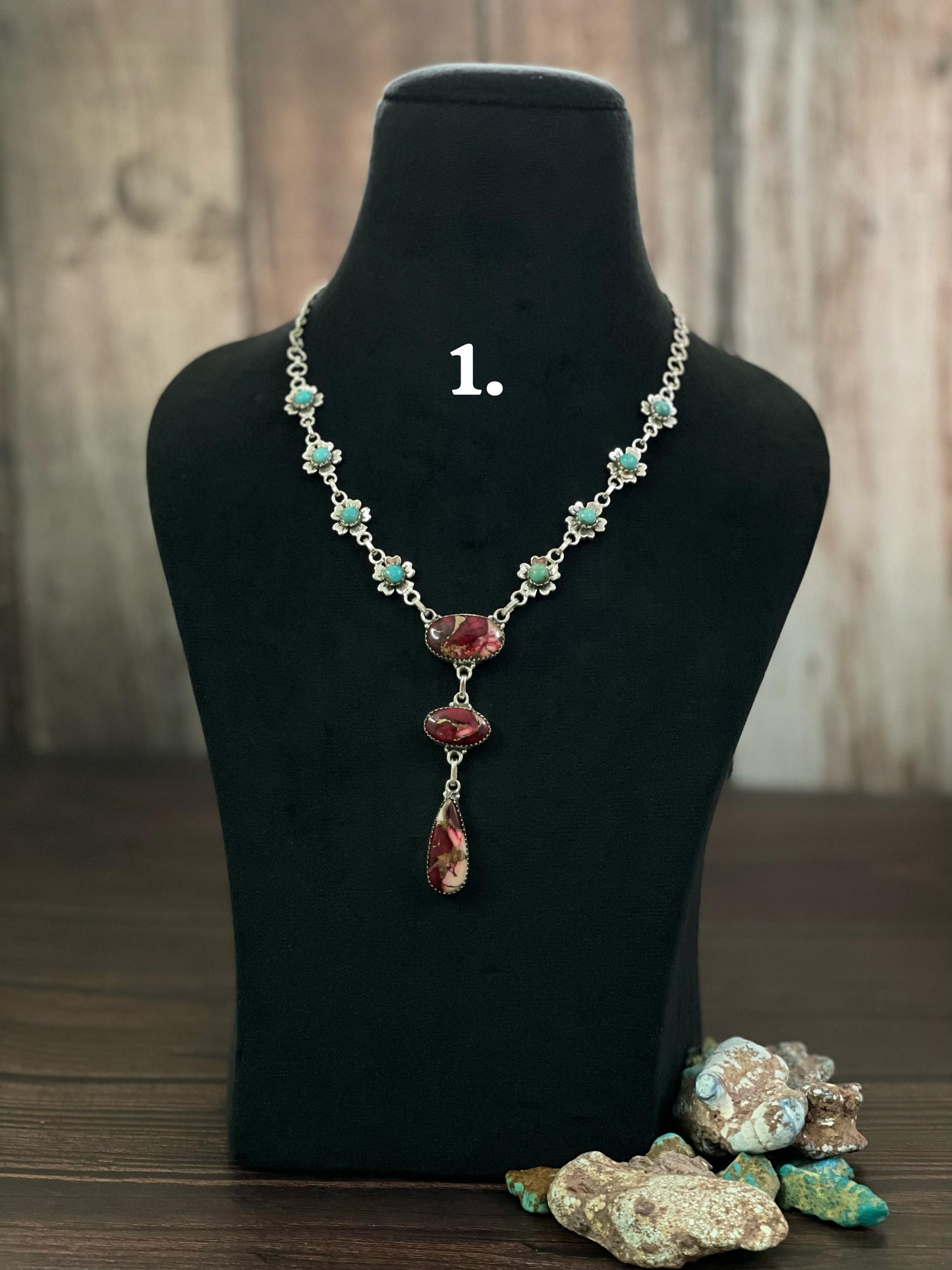 Handmade Sterling Silver Rose Dahlia and Mojave Turquoise Necklace, Signed Nizhoni