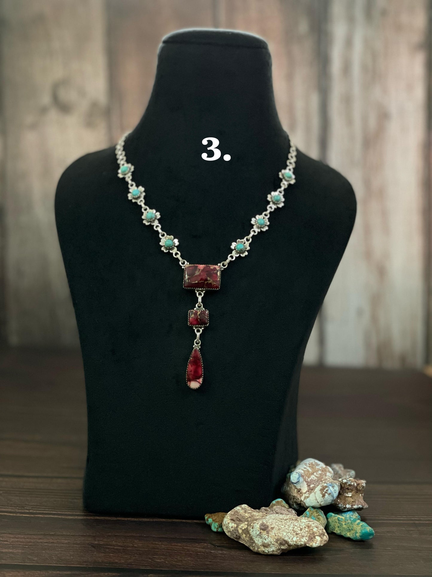 Handmade Sterling Silver Rose Dahlia and Mojave Turquoise Necklace, Signed Nizhoni