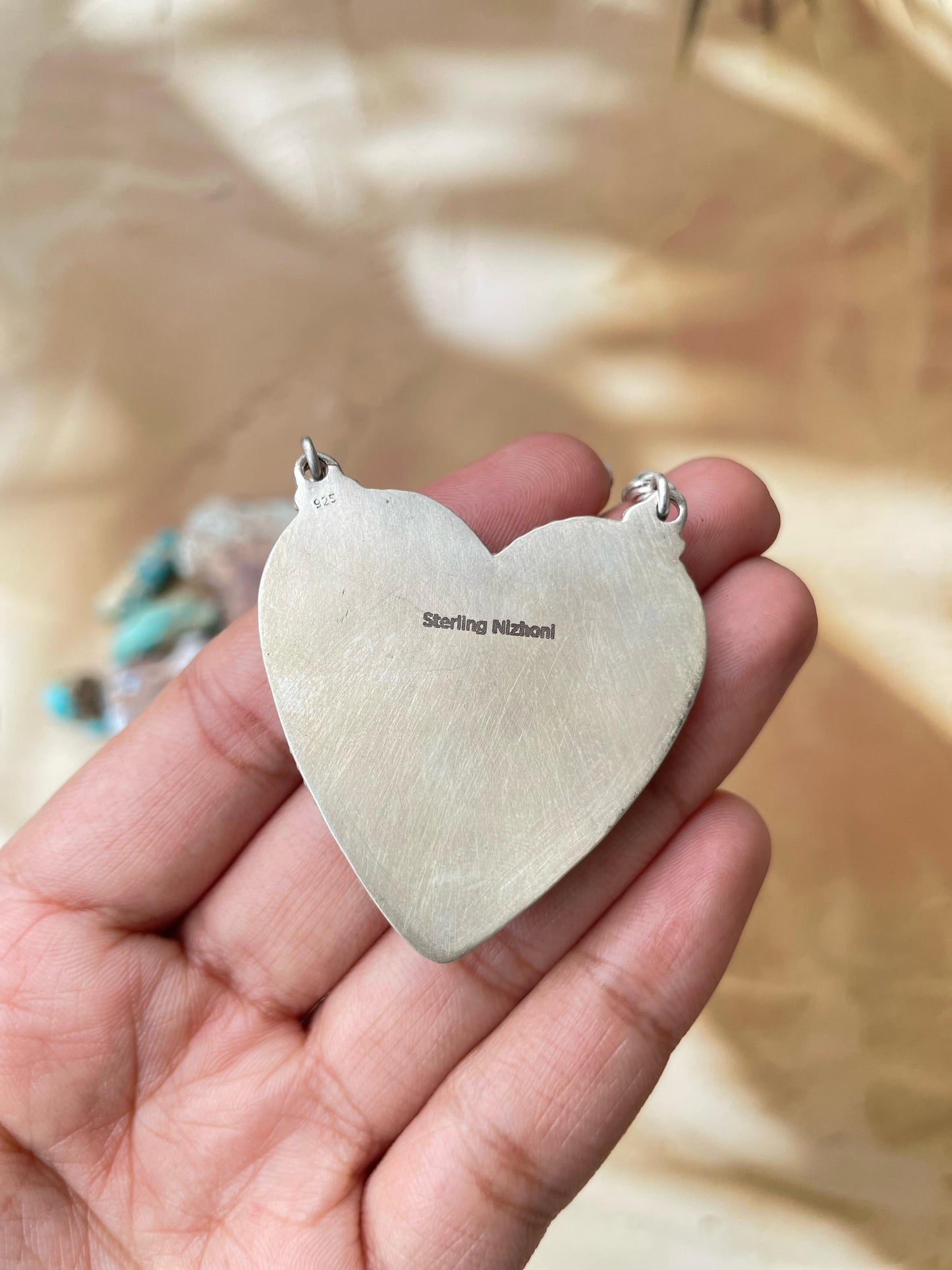 Handmade Sterling Silver Pink Dream Heart Necklace, Signed Nizhoni