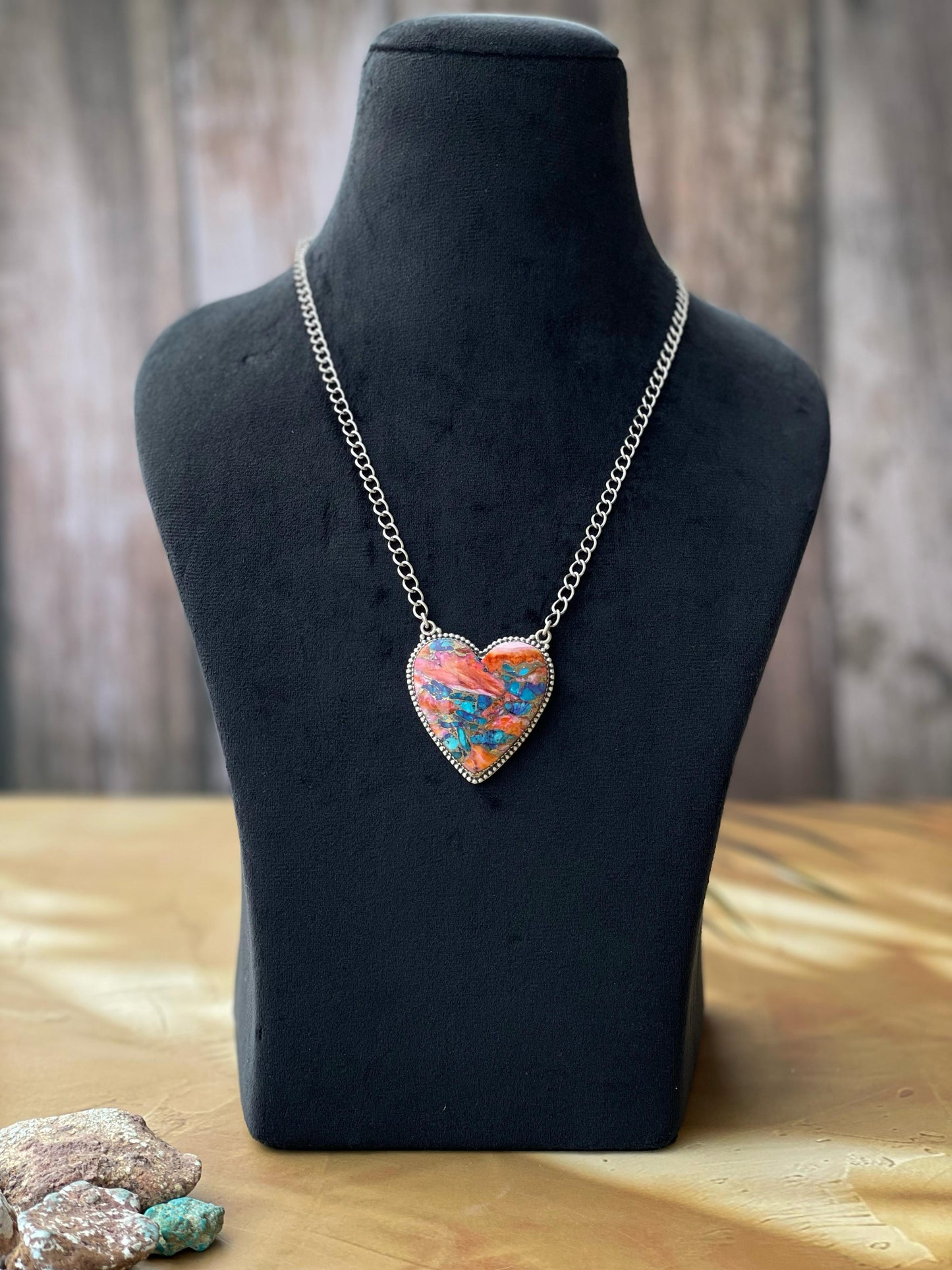 Handmade Sterling Silver Pink Dream Heart Necklace, Signed Nizhoni