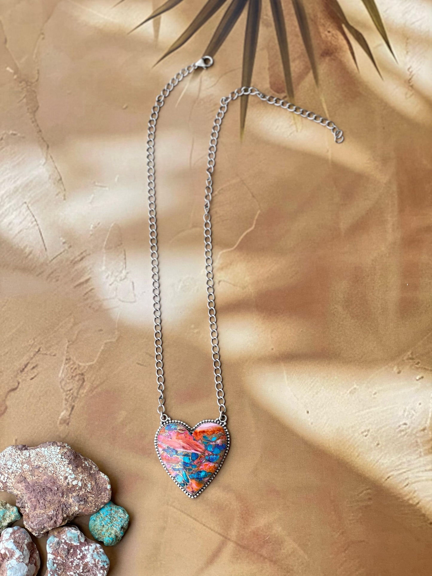 Handmade Sterling Silver Pink Dream Heart Necklace, Signed Nizhoni