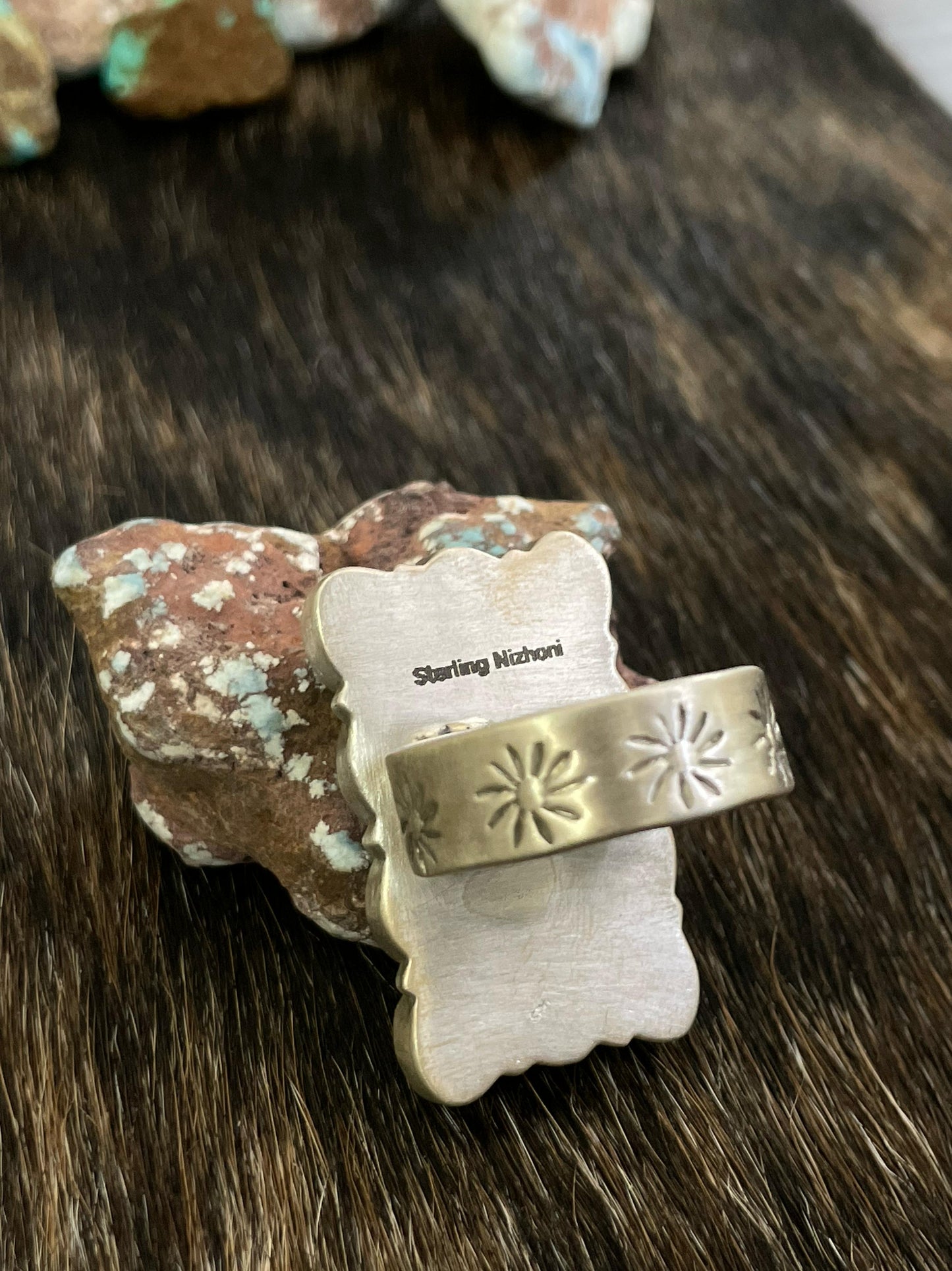 Handmade Sterling Silver Purple Mojave, White Buffalo, Mojave, Black Onyx Adjustable Ring, Signed Nizhoni