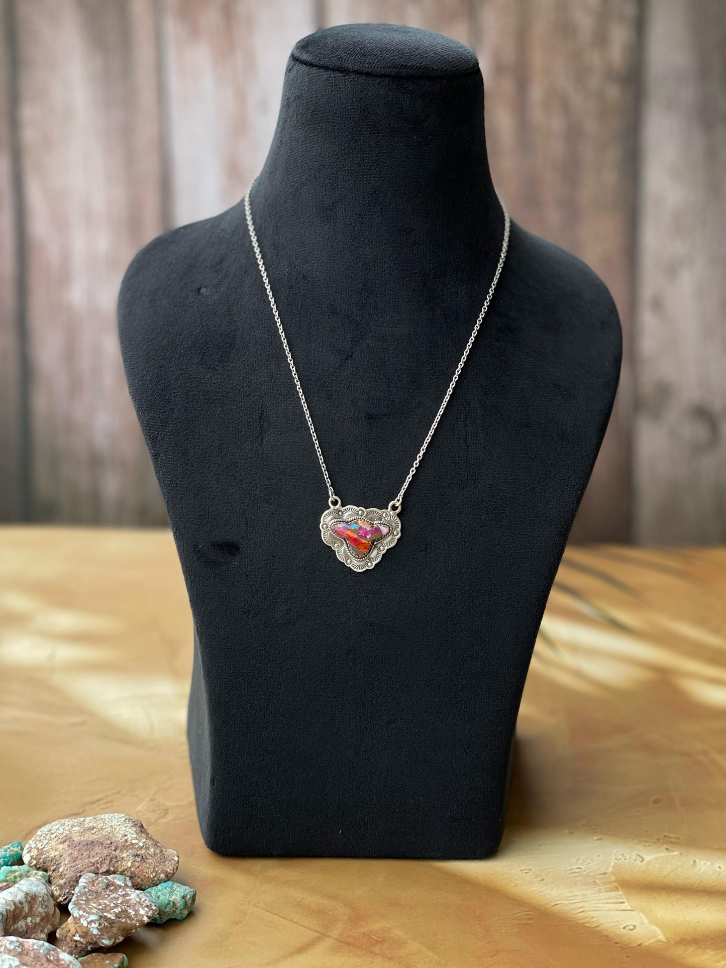 Handmade Sterling Silver Pink Dream Cow Head Necklace, Signed Nizhoni