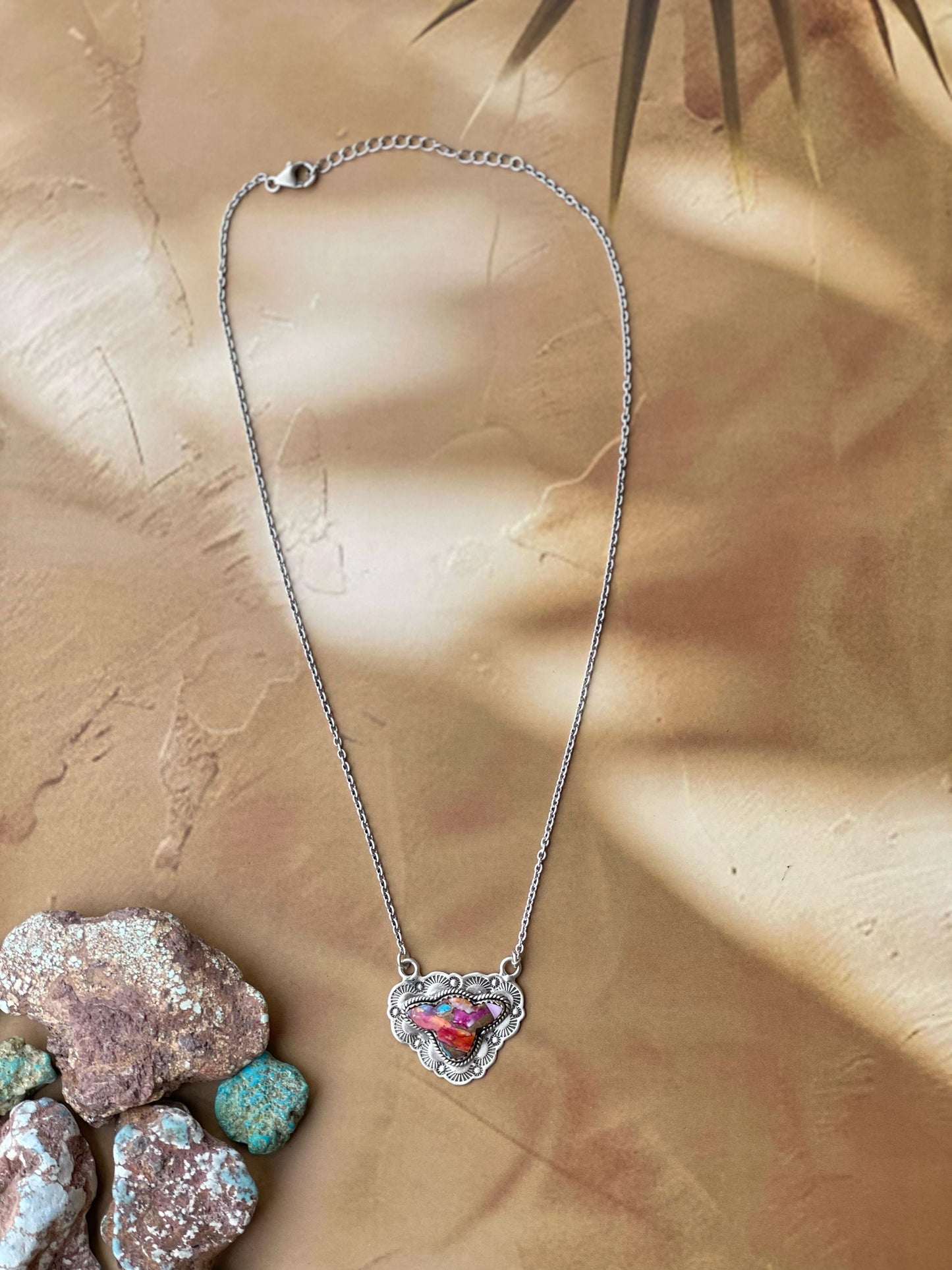 Handmade Sterling Silver Pink Dream Cow Head Necklace, Signed Nizhoni