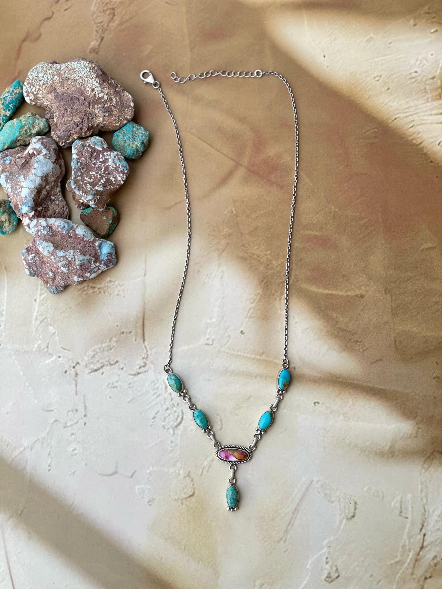 Handmade Sterling Silver Pink Dream with Mojave Necklace, Signed Nizhoni